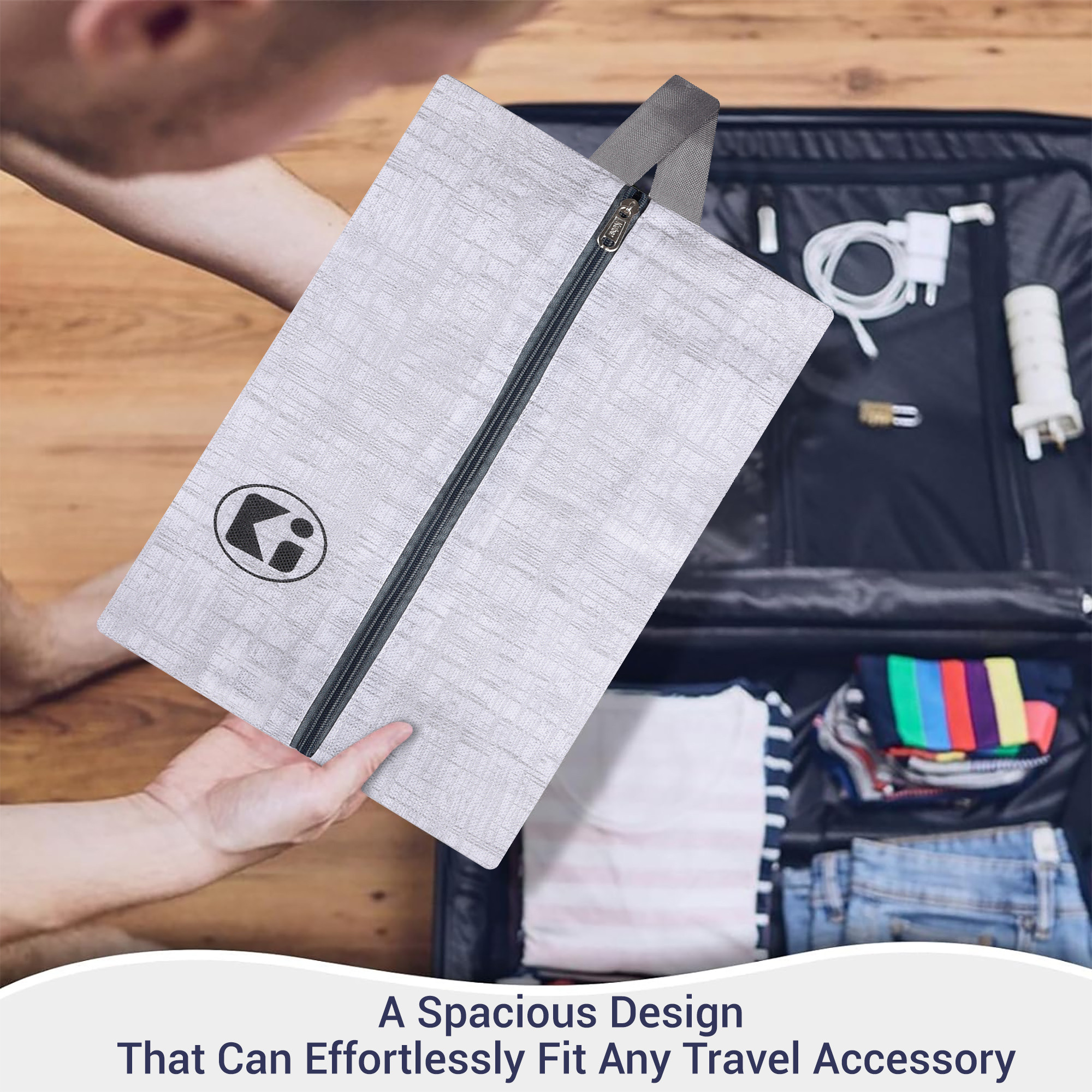 Kuber Industries Pack of 3 Shoe Bag For Travel  Drawstring Footwear Pouches  Toiletries Packing BagsCovers For Travelling  White  Grey