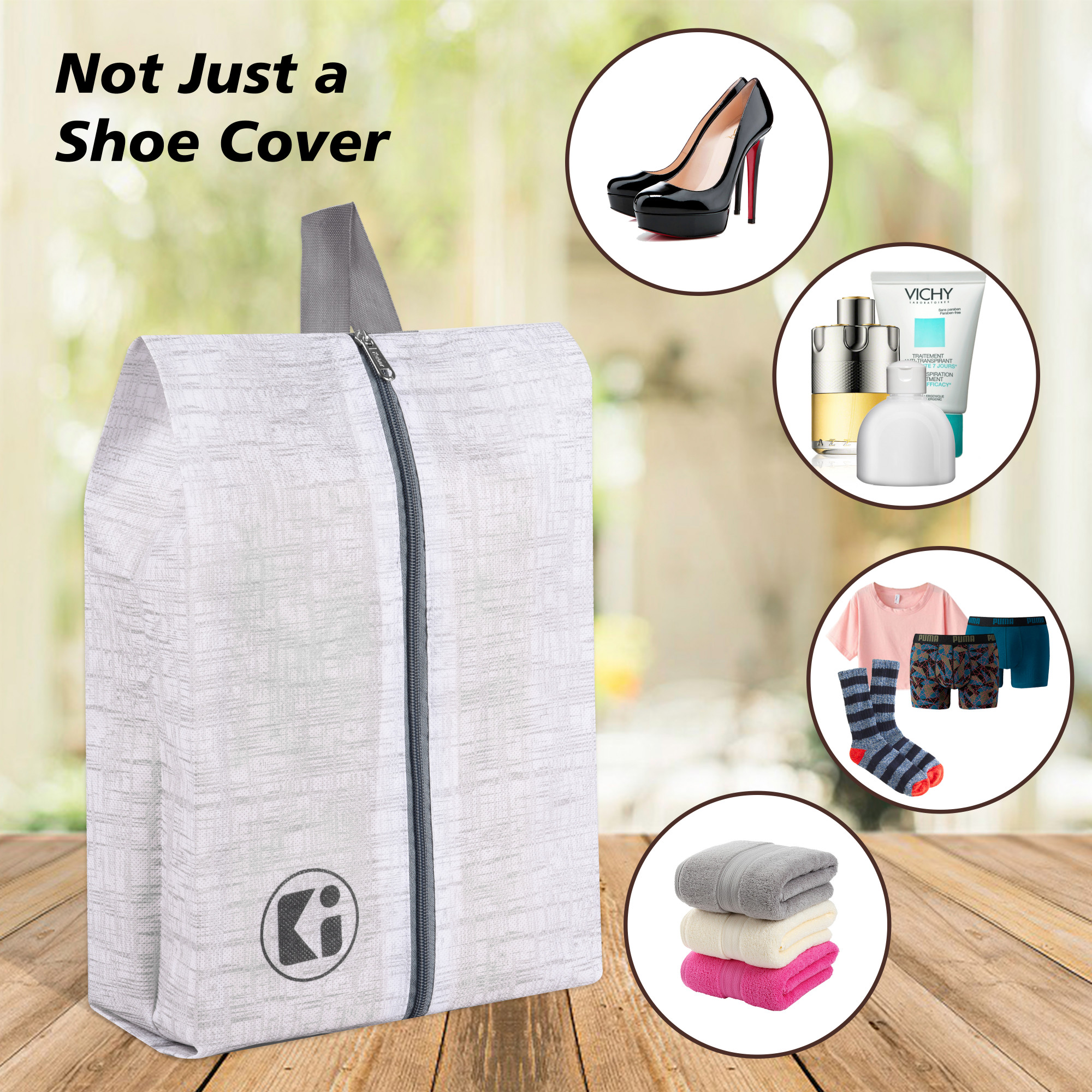 Kuber Industries Pack of 3 Shoe Bag For Travel  Drawstring Footwear Pouches  Toiletries Packing BagsCovers For Travelling  White  Grey