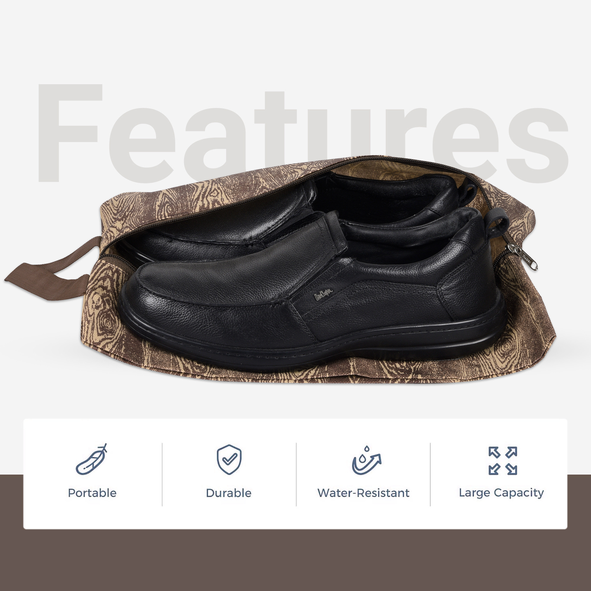 Kuber Industries Pack of 3 Shoe Bag For Travel  Drawstring Footwear Pouches  Toiletries Packing BagsCovers For Travelling  Wooden Brown