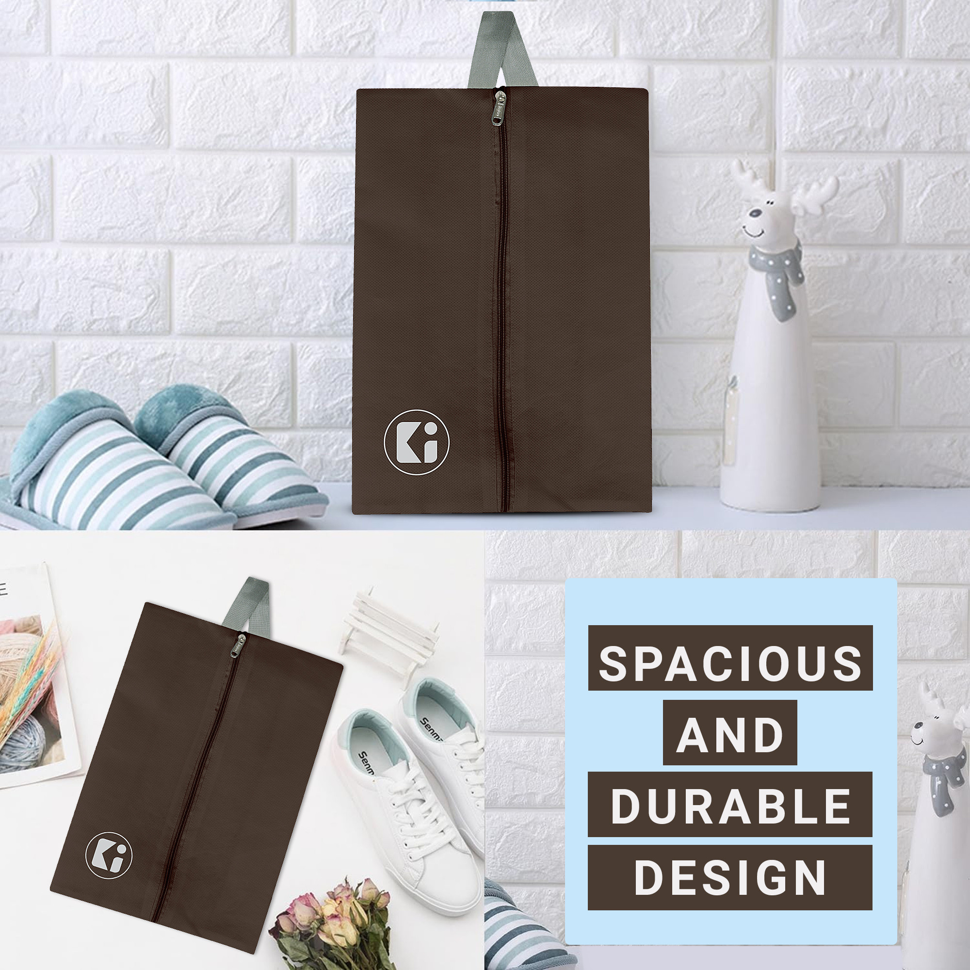 Kuber Industries Pack of 3 Shoe Bag For Travel  Drawstring Footwear Pouches  Toiletries Packing BagsCovers For Travelling  Plain - Brown