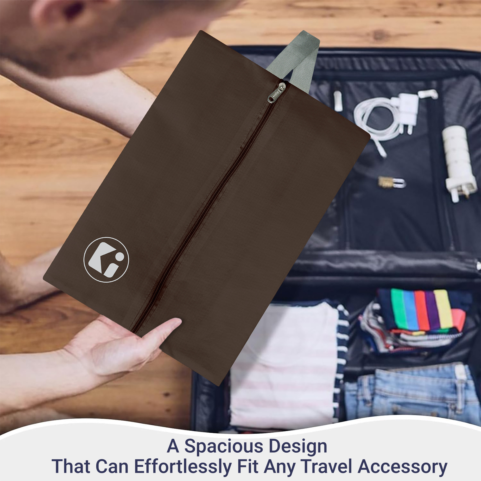 Kuber Industries Pack of 3 Shoe Bag For Travel  Drawstring Footwear Pouches  Toiletries Packing BagsCovers For Travelling  Plain - Brown