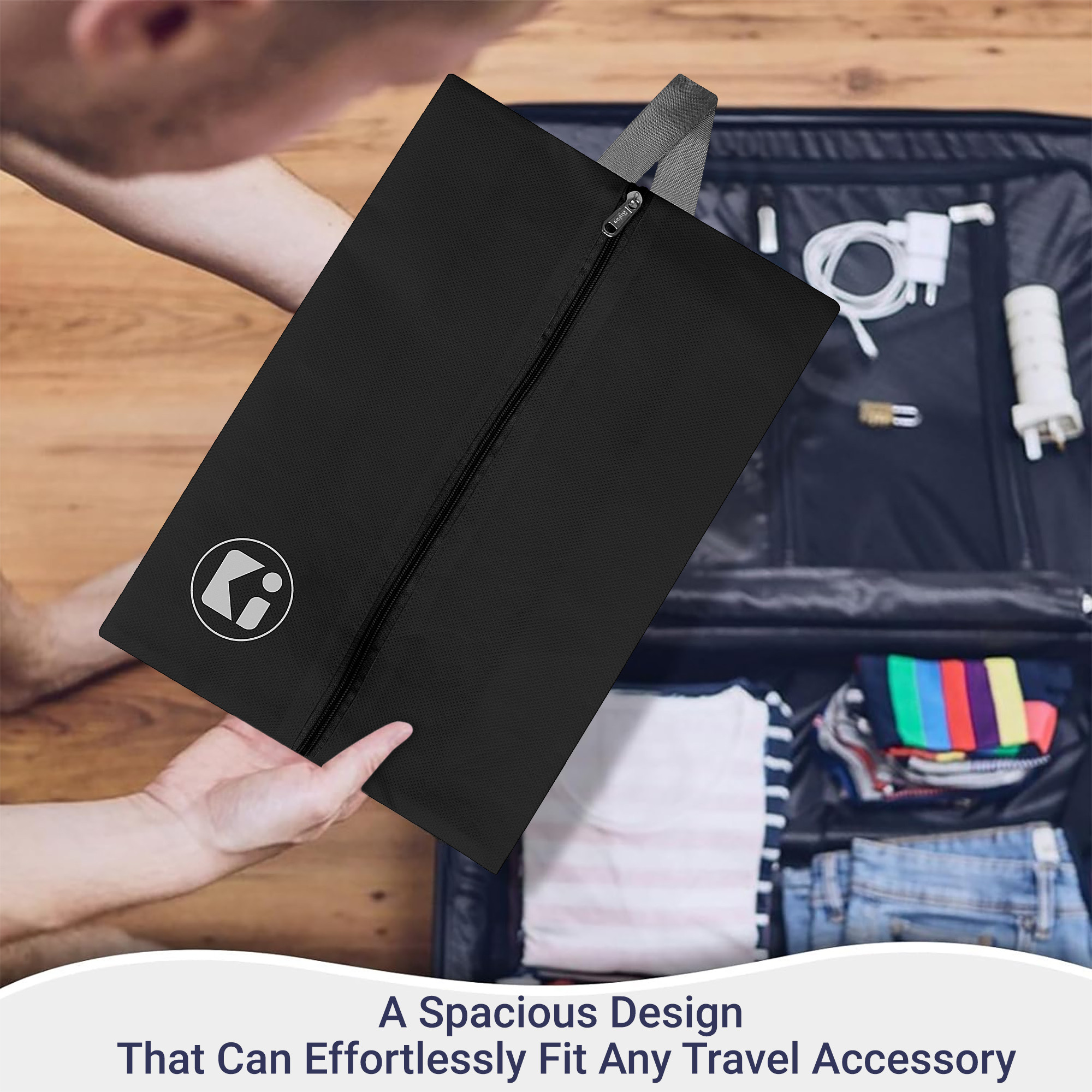 Kuber Industries Pack of 3 Shoe Bag For Travel  Drawstring Footwear Pouches  Toiletries Packing BagsCovers For Travelling  Plain - Black