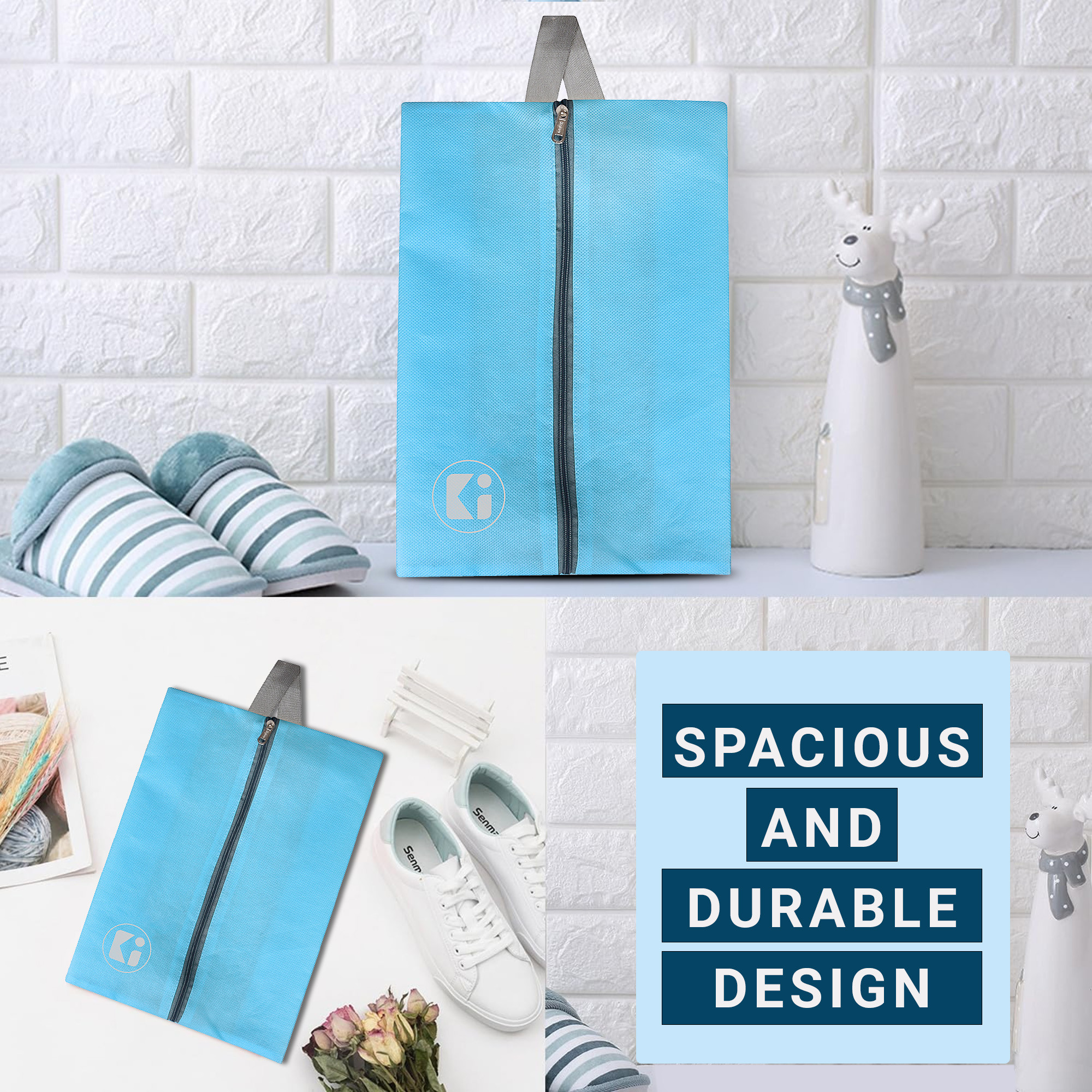 Kuber Industries Pack of 3 Shoe Bag For Travel  Drawstring Footwear Pouches  Toiletries Packing BagsCovers For Travelling  Plain - Sky Blue