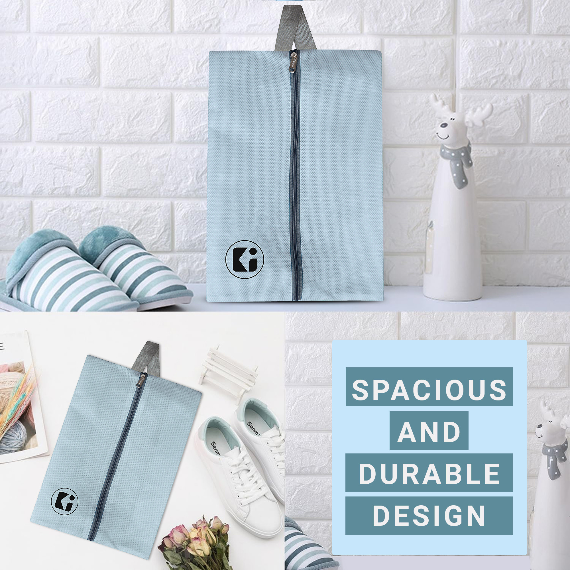 Kuber Industries Pack of 3 Shoe Bag For Travel  Drawstring Footwear Pouches  Toiletries Packing BagsCovers For Travelling  Plain - Grey