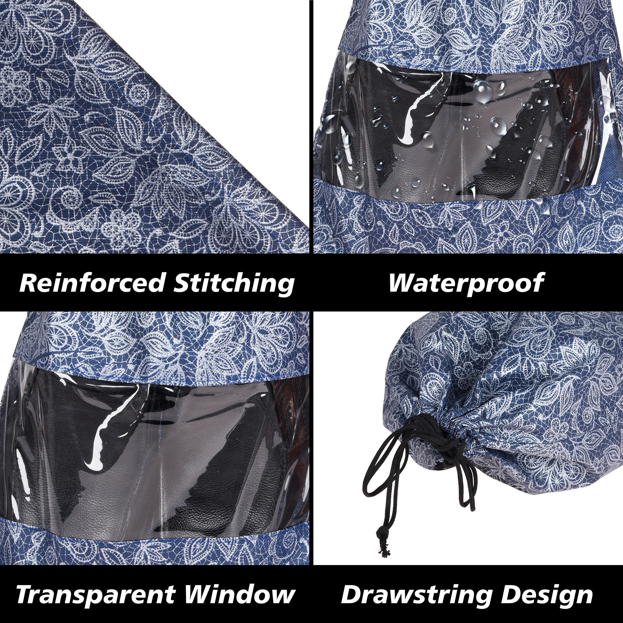 Kuber Industries Pack of 3 Shoe Bag For Travel  Drawstring Footwear Pouches  Toiletries Packing BagsCovers For Travelling  Flowers - Navy Blue