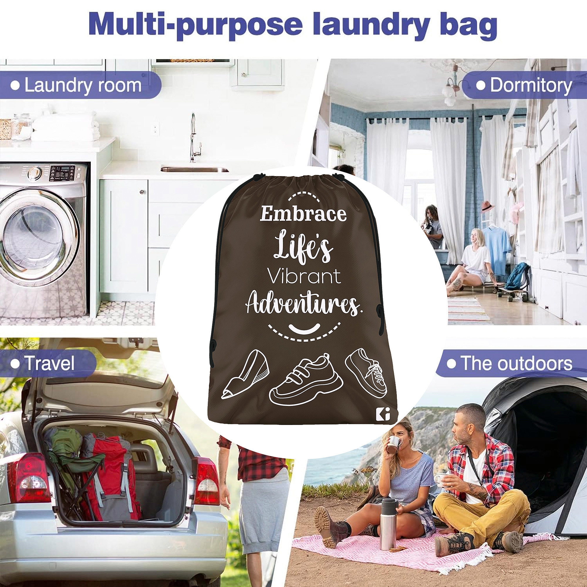 Kuber Industries Pack of 3 Shoe Bag For Travel  Drawstring Footwear Pouches  Toiletries Packing BagsCovers For Travelling  Printed - Brown