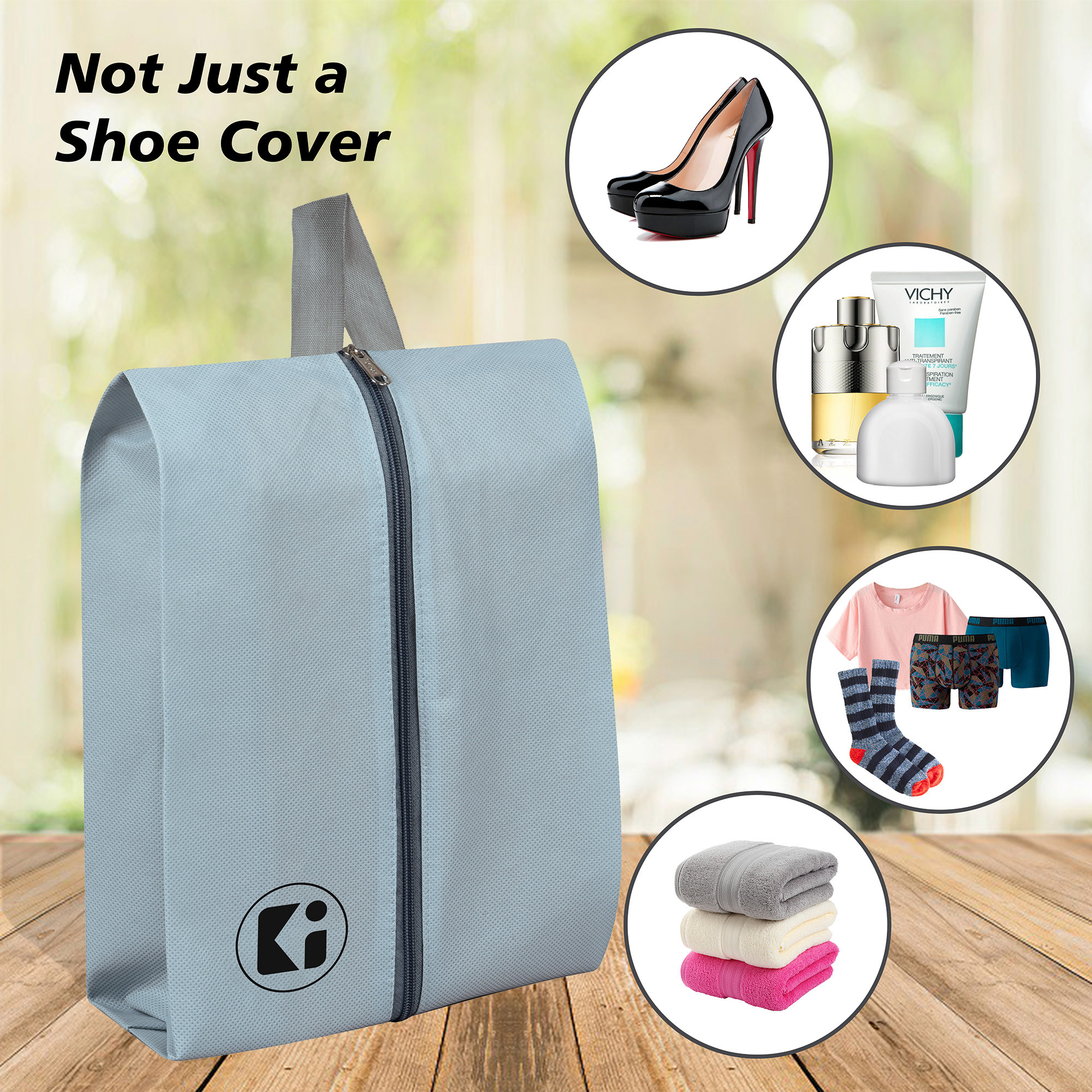 Kuber Industries Pack of 3 Shoe Bag For Travel  Drawstring Footwear Pouches  Toiletries Packing BagsCovers For Travelling  Plain - Grey