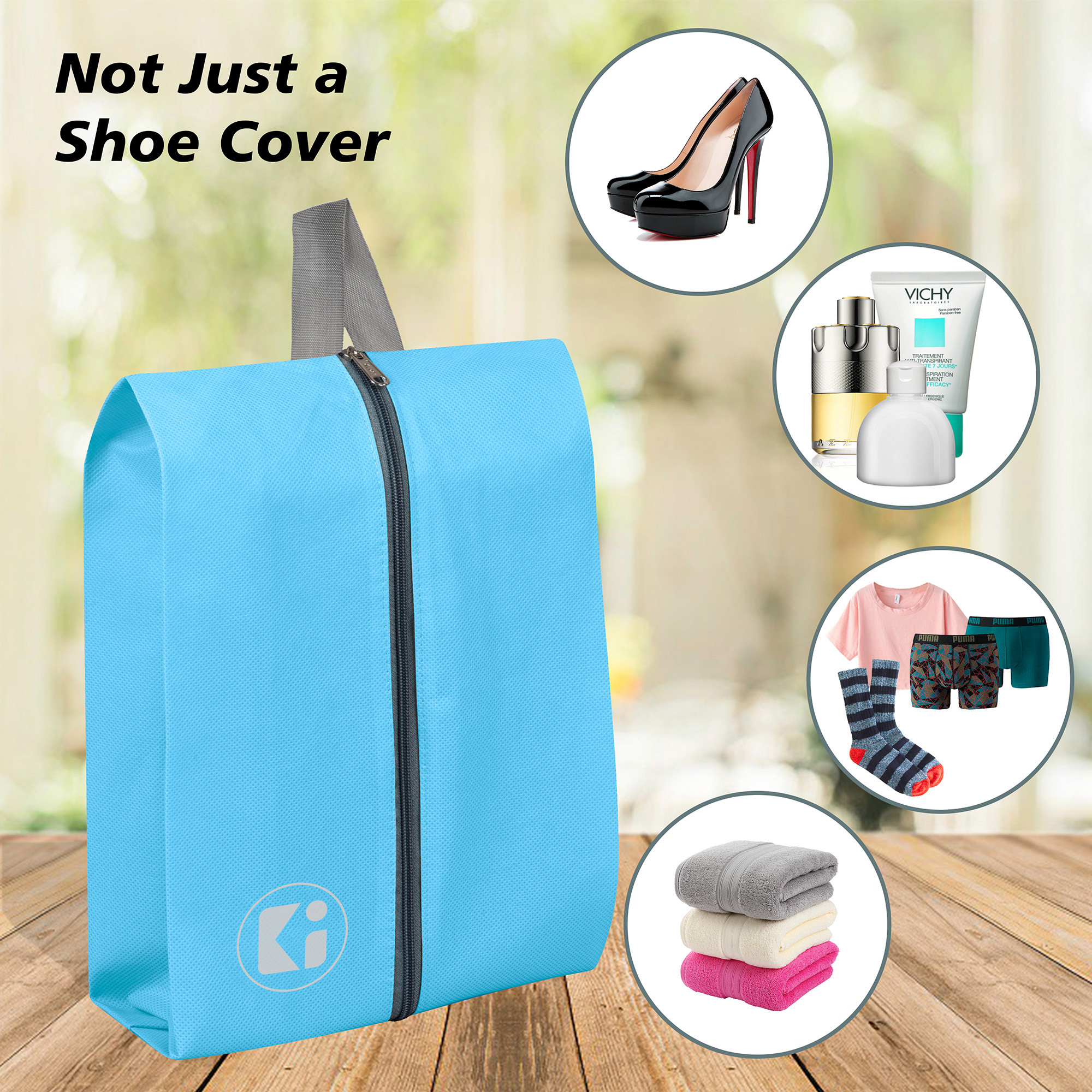Kuber Industries Pack of 3 Shoe Bag For Travel  Drawstring Footwear Pouches  Toiletries Packing BagsCovers For Travelling  Plain - Sky Blue