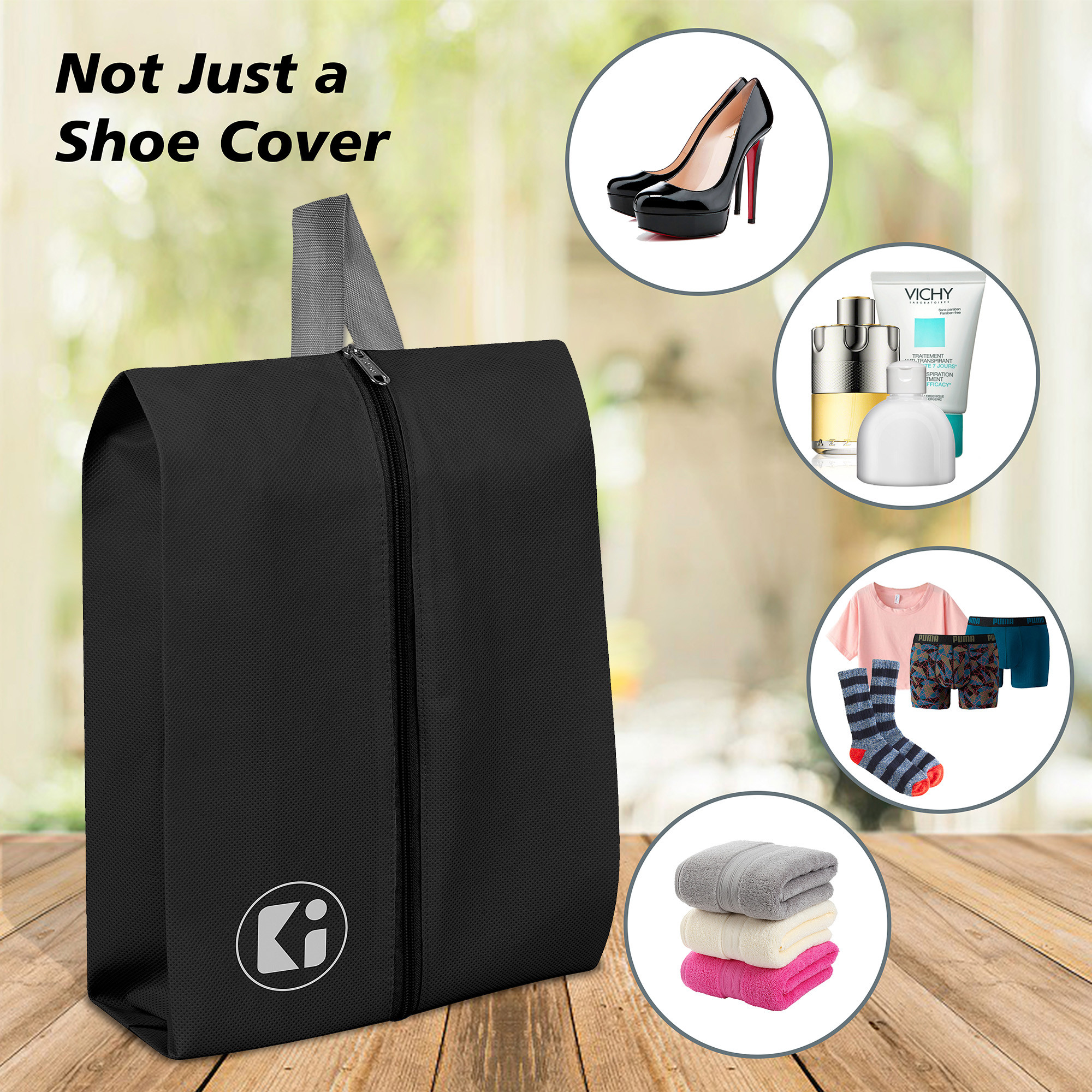 Kuber Industries Pack of 3 Shoe Bag For Travel  Drawstring Footwear Pouches  Toiletries Packing BagsCovers For Travelling  Plain - Black