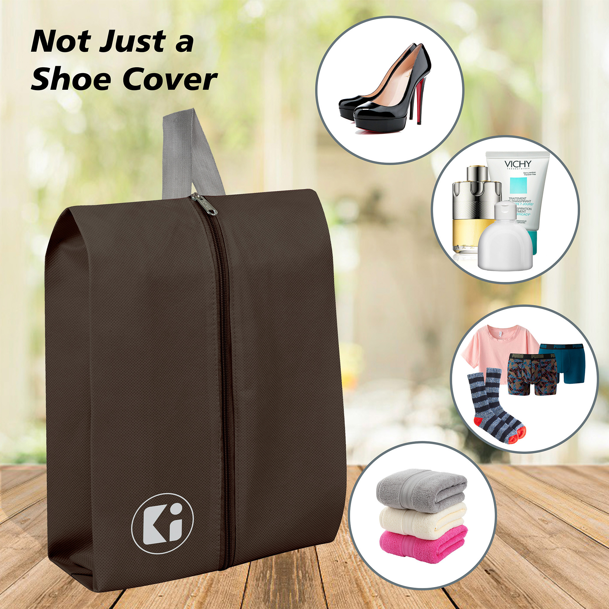 Kuber Industries Pack of 3 Shoe Bag For Travel  Drawstring Footwear Pouches  Toiletries Packing BagsCovers For Travelling  Plain - Brown