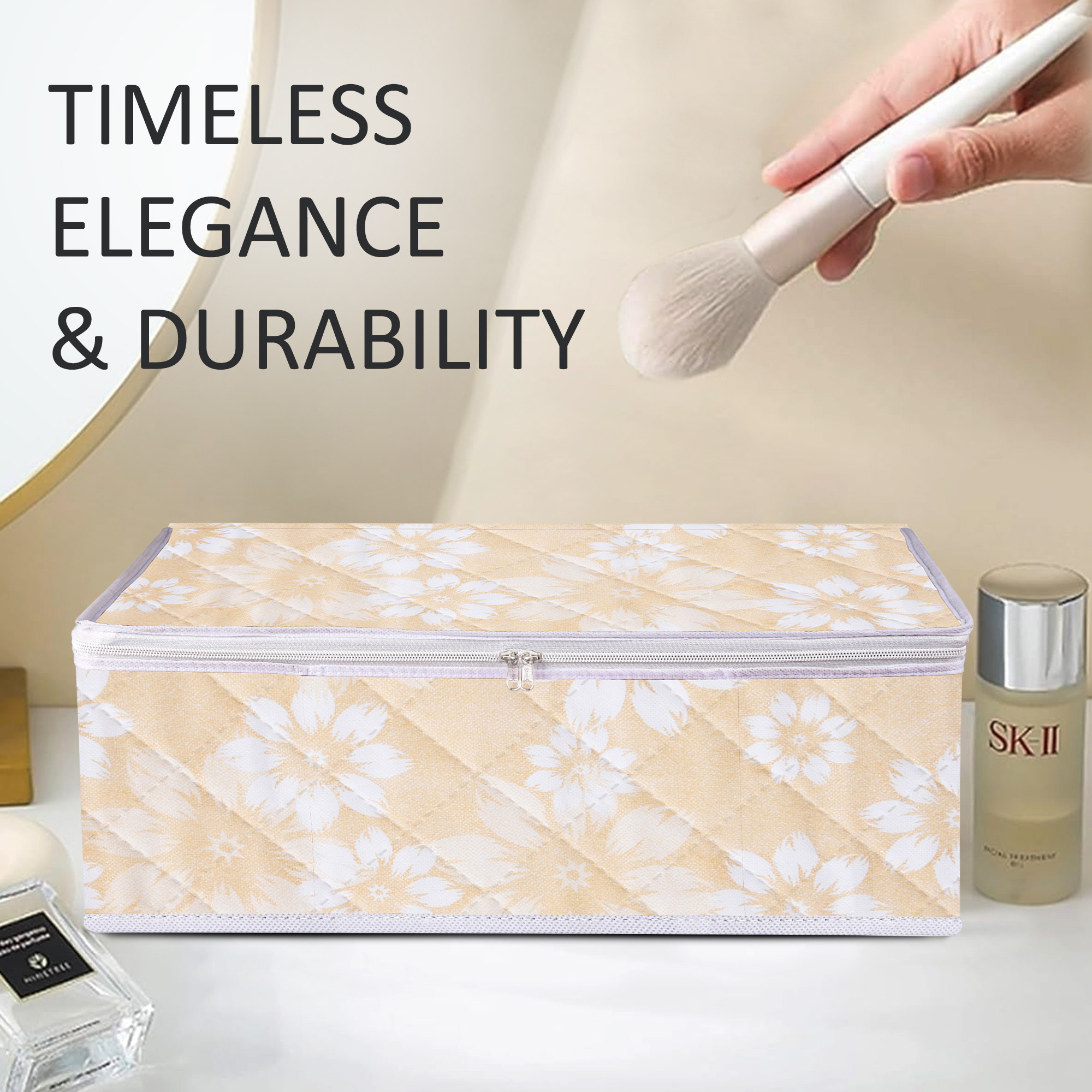 Kuber Industries Pack of 3 Travel Storage Organizer  Space Saver Bags for Underwear-Socks-Bra-Panty  Multi-Purpose Toiletry Bag  Blank Pouch Utility Pouches  Flower Quilted  Large  Golden