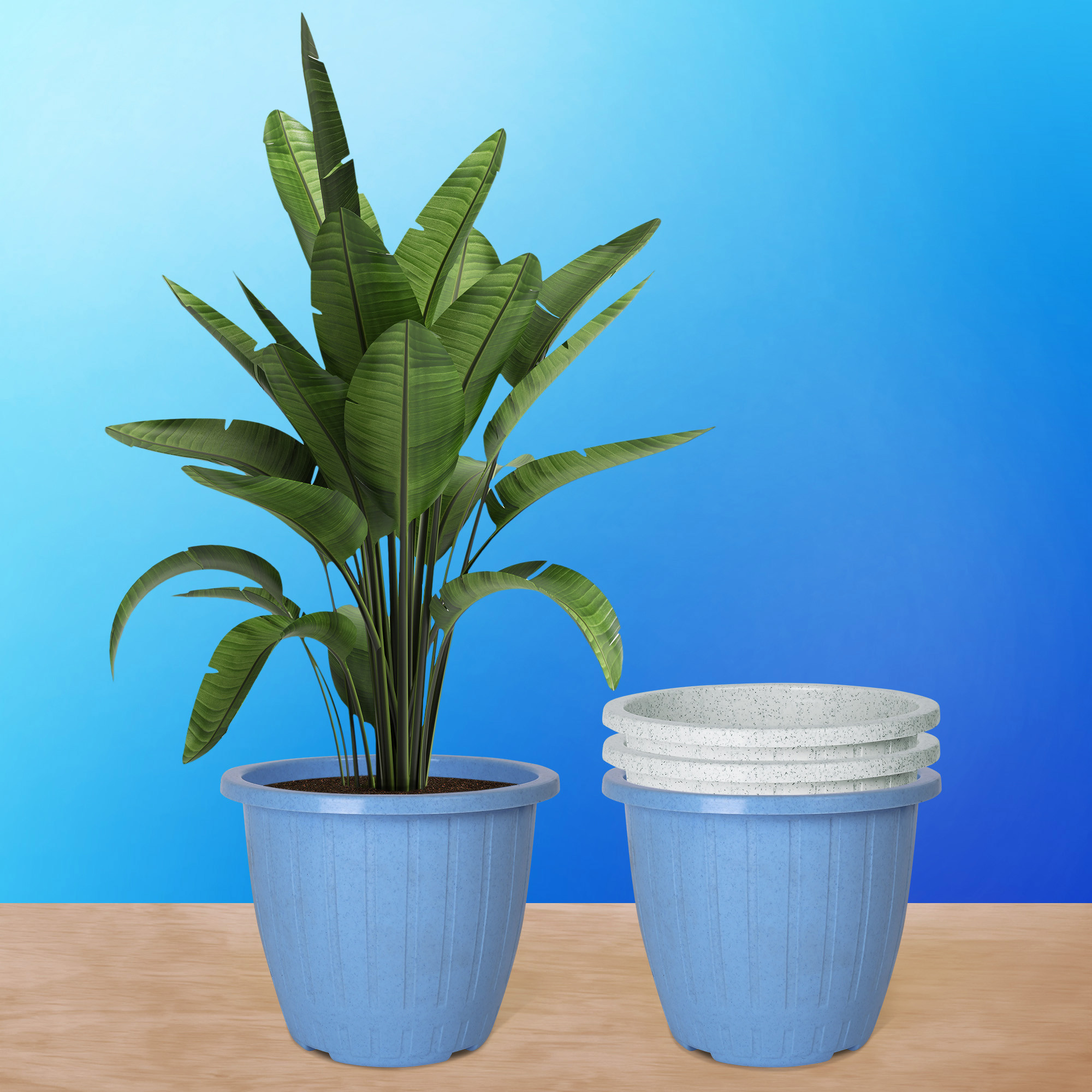 Kuber Industries Pack of 4 Flower Pot | Flower Pot for Living Room | Planters for Home-Lawns & Gardening | Window Flower Pots for Balcony | Marble Duro | 8 Inch | Sky Blue & White