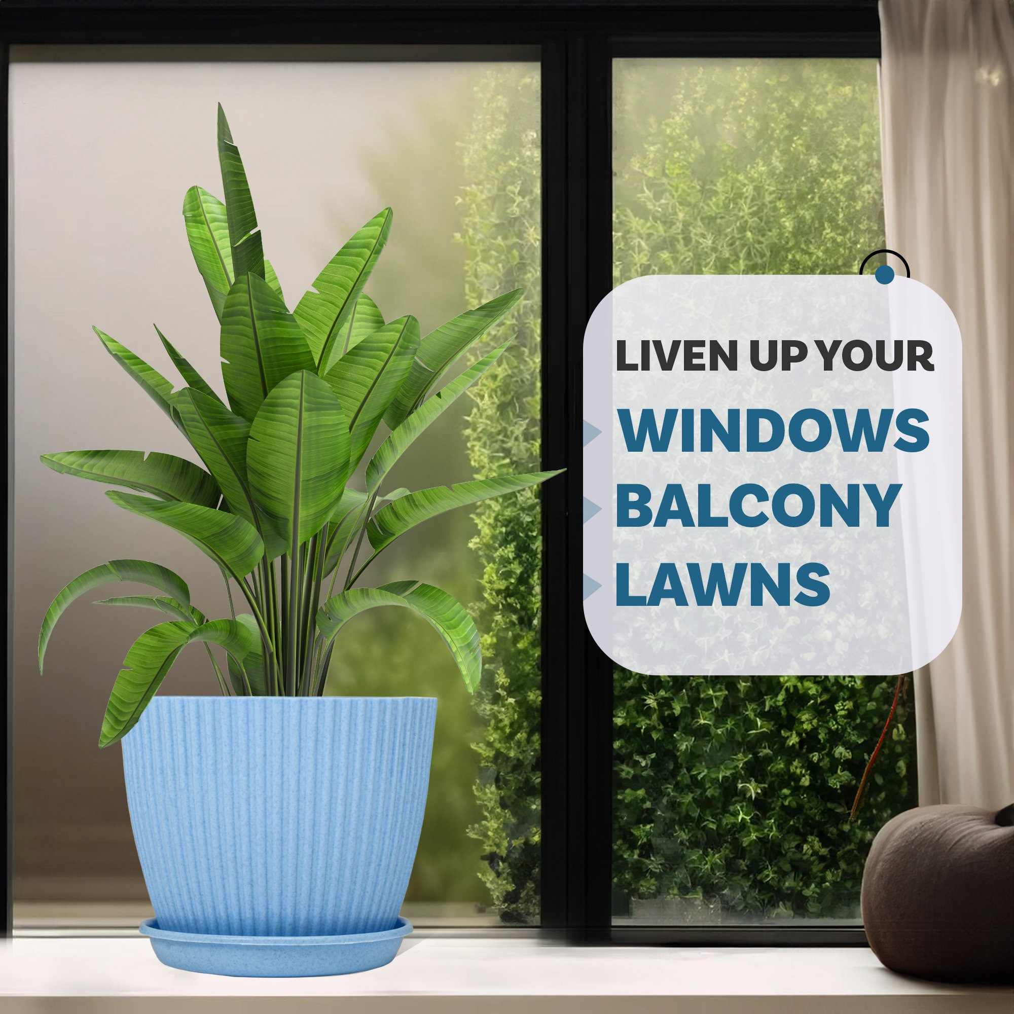 Kuber Industries Pack of 4 Flower Pot with Bottom Tray | Flower Container for Living Room | Planters for Home-Lawns & Garden | Flower Planter for Balcony | Marble Mega | 9 Inch | Multicolor