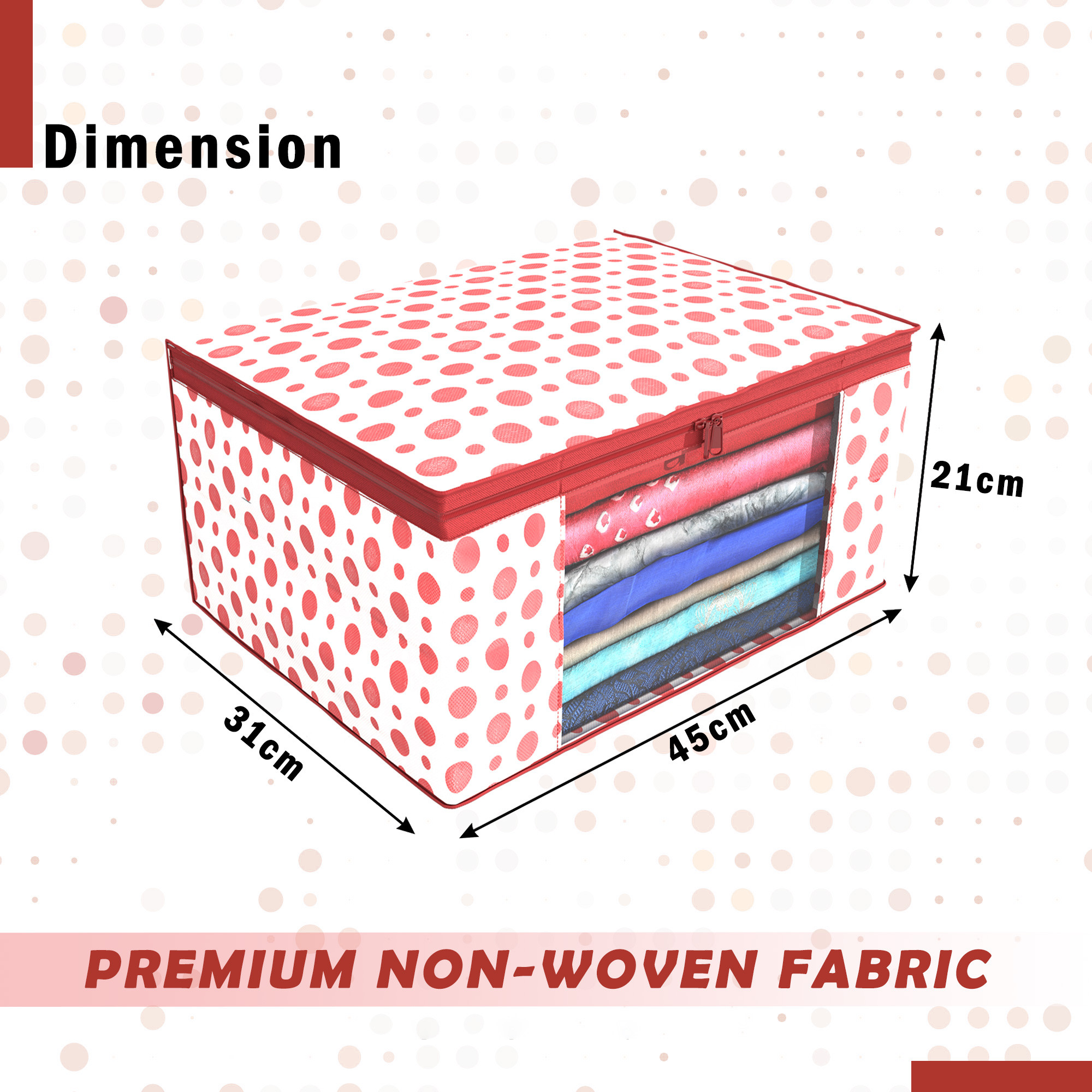 Kuber Industries Pack of 4 Saree Covers  Non-Woven Saree Bags 9 Inch Clothes Bag for Women  Foldable Storage Bag for Almirah  Wardrobe Polka Dot Sari Cover Bags  Red