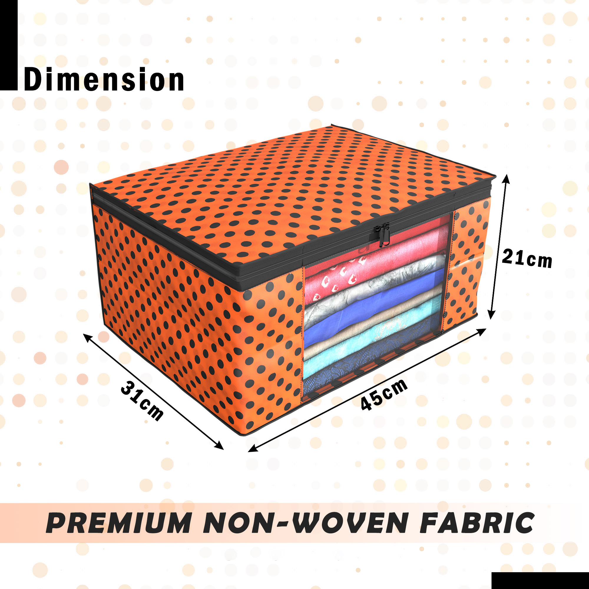 Kuber Industries Pack of 4 Saree Covers  Non-Woven Saree Bags 9 Inch Clothes Bag for Women  Foldable Storage Bag for Almirah  Wardrobe Polka Dot Sari Cover Bags  Orange