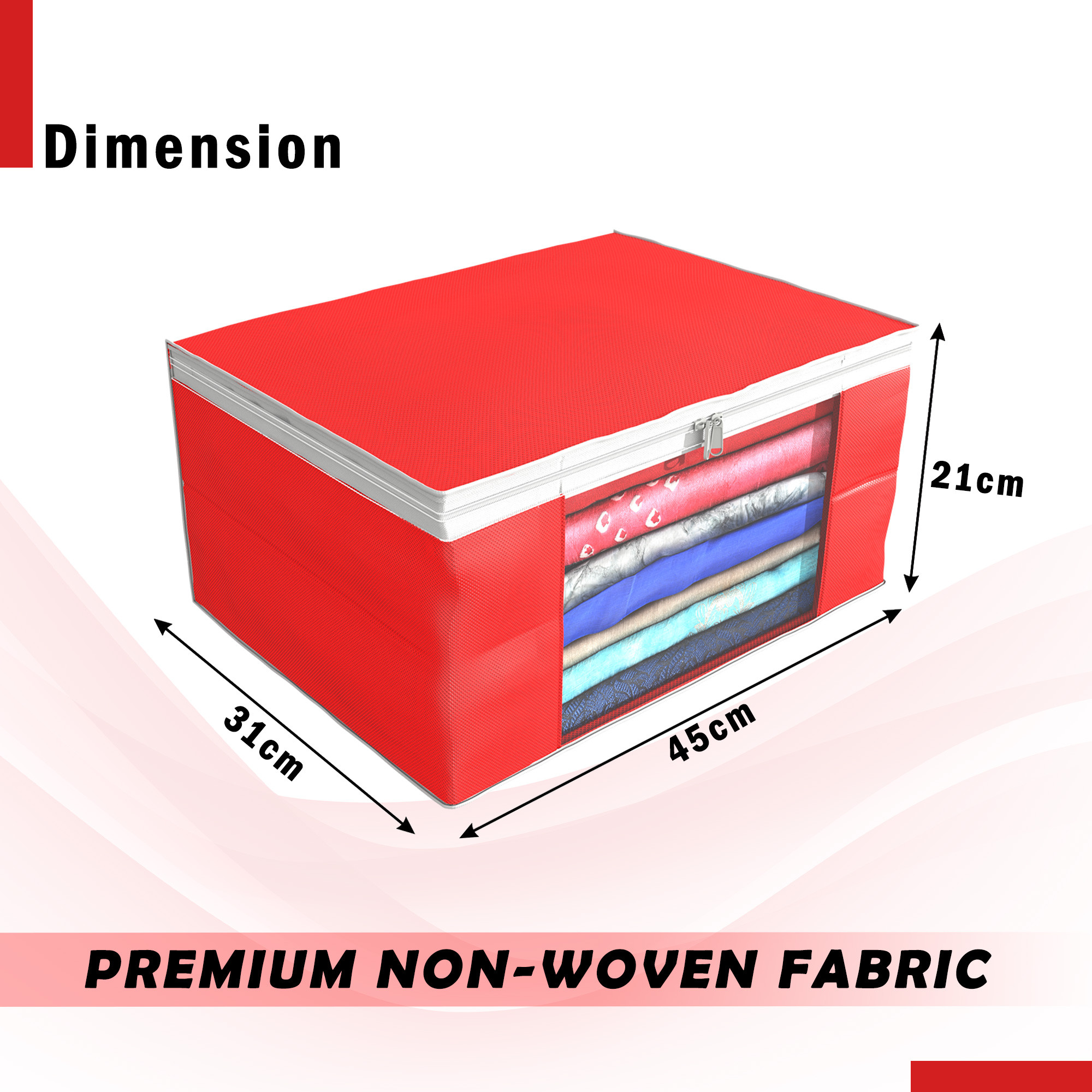Kuber Industries Pack of 4 Saree Covers  Non-Woven Saree Bags 9 Inch Clothes Bag for Women  Foldable Storage Bag for Almirah  Wardrobe White Piping Sari Cover Bags  Red