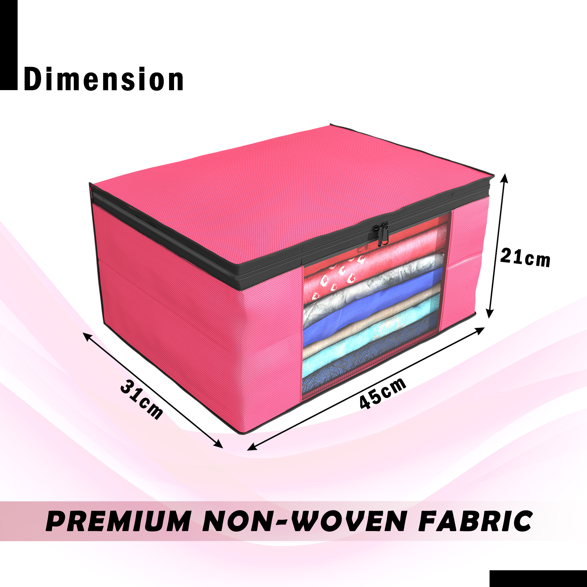 Kuber Industries Pack of 4 Saree Covers  Non-Woven Saree Bags 9 Inch Clothes Bag for Women  Foldable Storage Bag for Almirah  Wardrobe Black Piping Sari Cover Bags  Pink