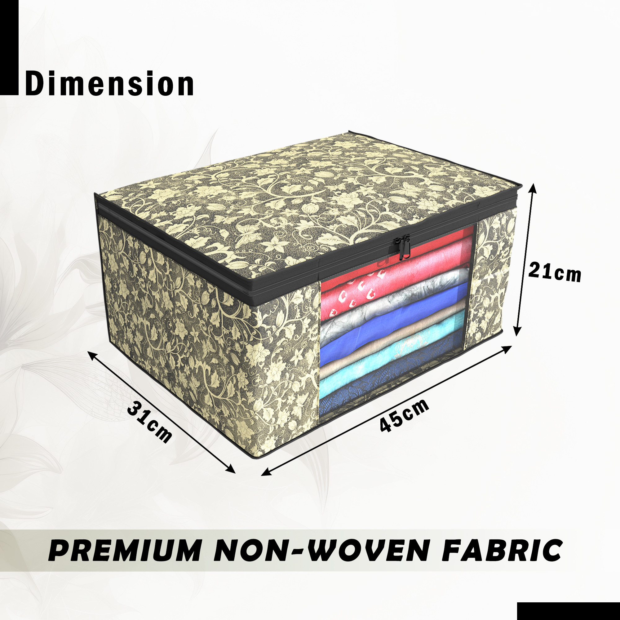 Kuber Industries Pack of 4 Saree Covers  Non-Woven Saree Bags 9 Inch Clothes Bag for Women  Foldable Storage Bag for Almirah  Wardrobe New Flower Sari Cover Bags  Black
