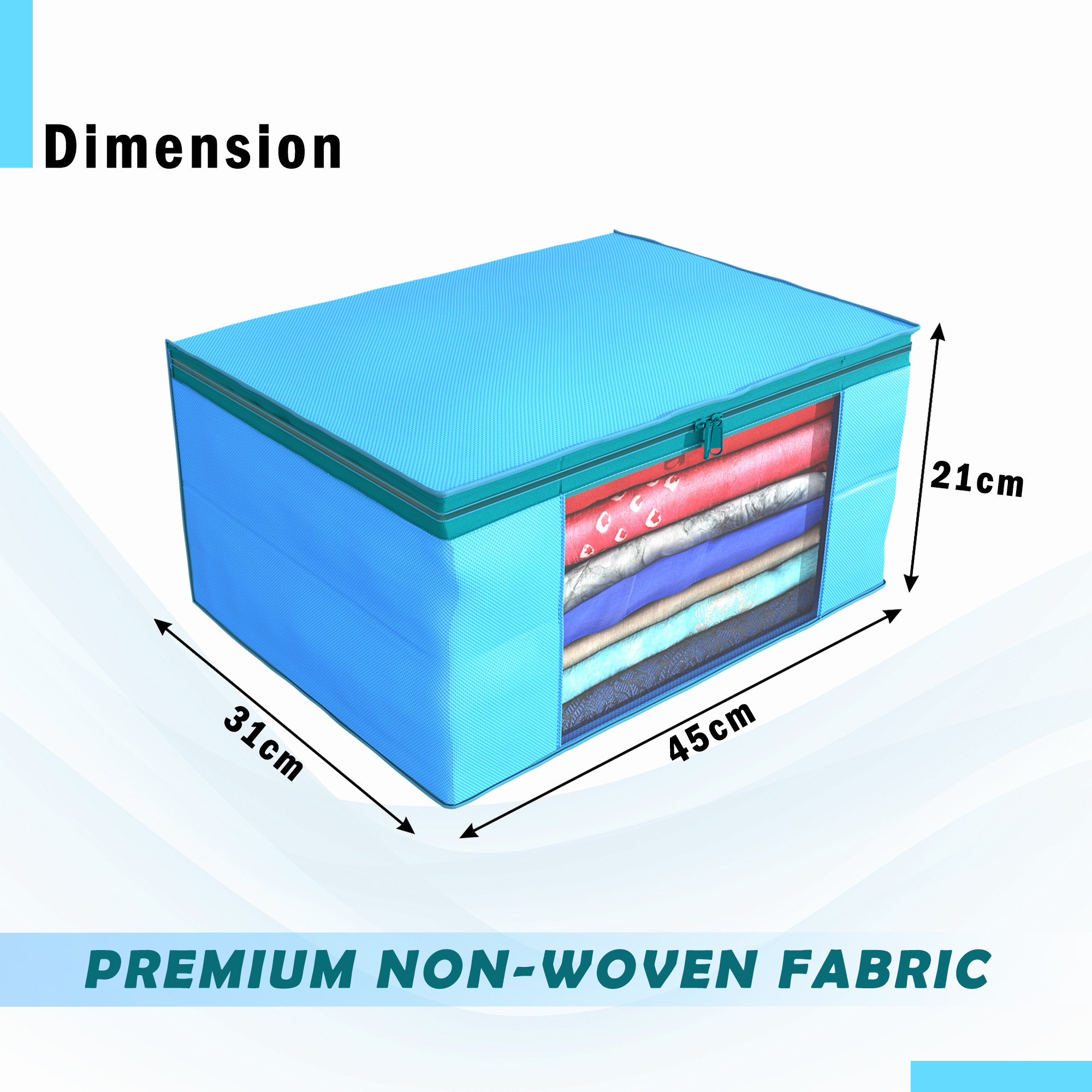 Kuber Industries Pack of 4 Saree Covers  Non-Woven Saree Bags 9 Inch Clothes Bag for Women  Foldable Storage Bag for Almirah  Wardrobe Organizer  Sari Cover Bags  Light Blue