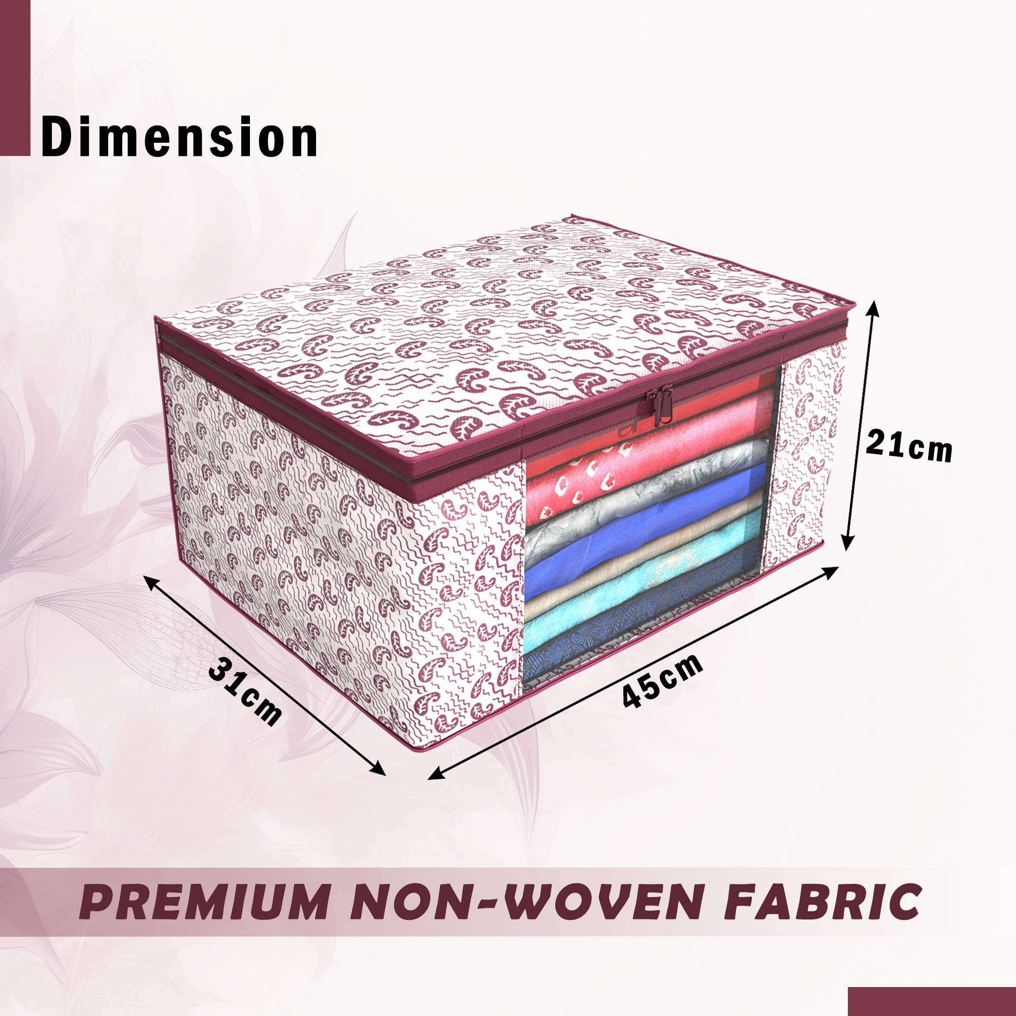Kuber Industries Pack of 4 Saree Covers  Non-Woven Saree Bags 9 Inch Clothes Bag for Women  Foldable Storage Bag for Almirah  Wardrobe Carry Printed Sari Cover Bags  Maroon