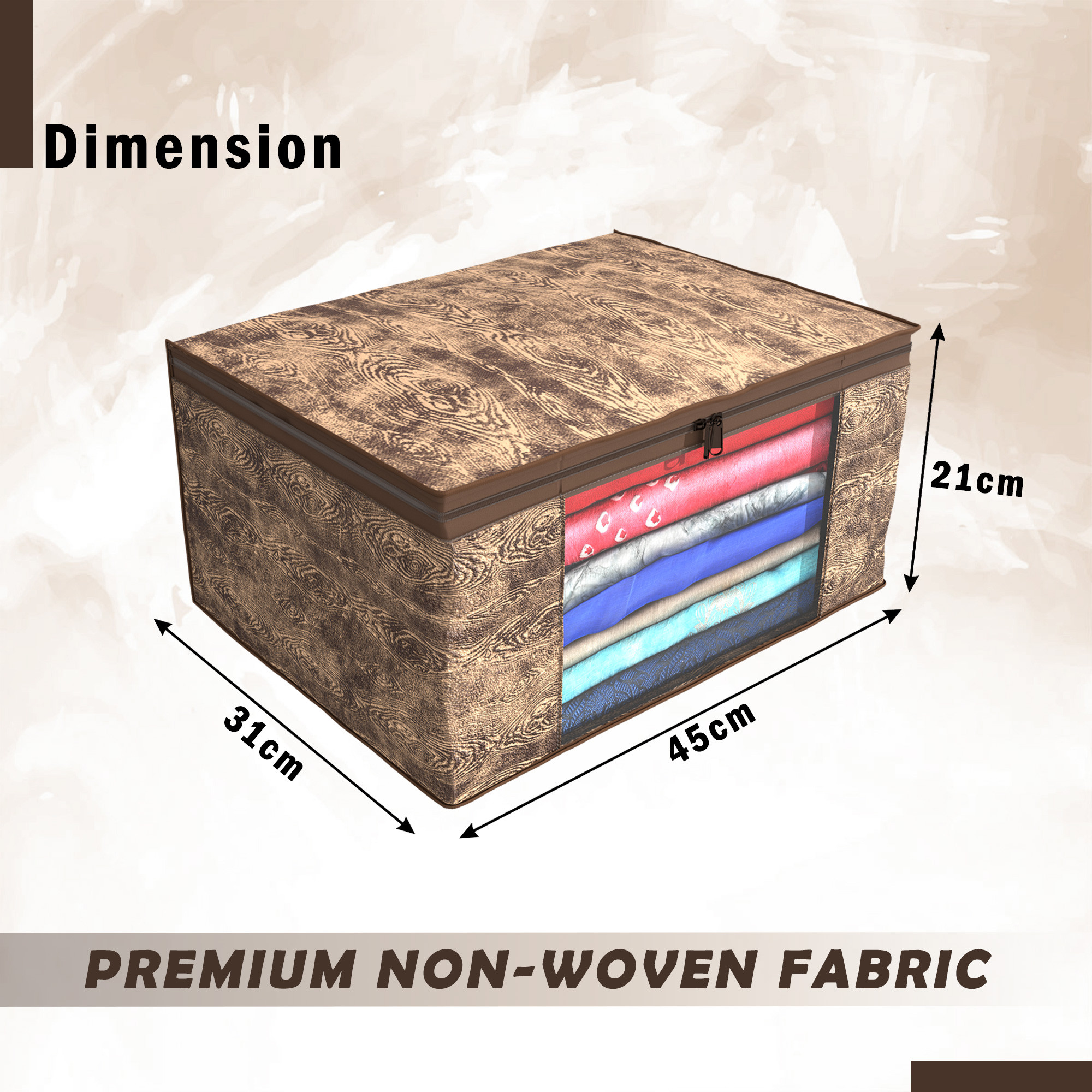 Kuber Industries Pack of 4 Saree Covers  Non-Woven Saree Bags 9 Inch Clothes Bag for Women  Foldable Storage Bag for Almirah  Wardrobe Wooden Print Sari Cover Bags  Brown