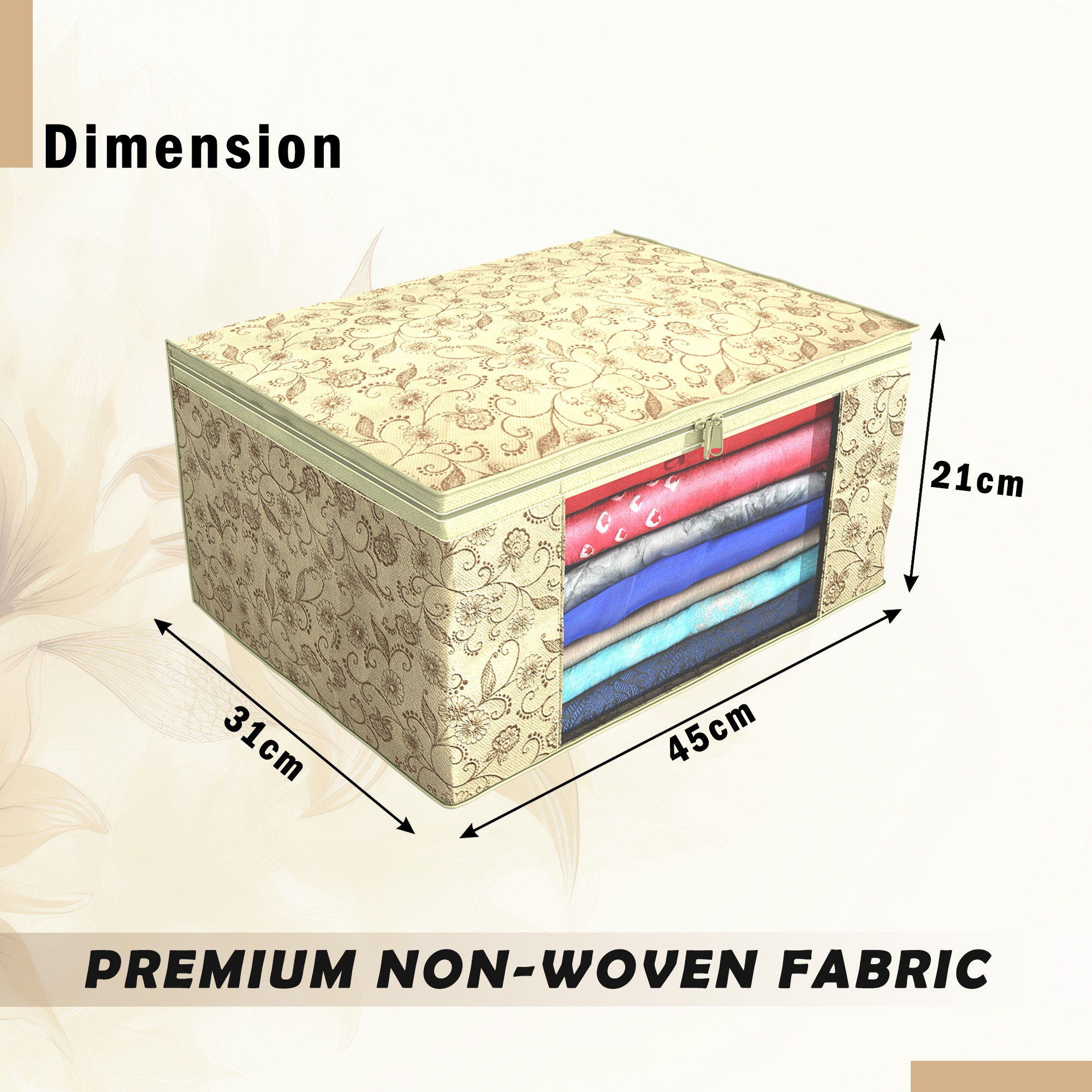 Kuber Industries Pack of 4 Saree Covers  Non-Woven Saree Bags 9 Inch Clothes Bag for Women  Foldable Storage Bag for Almirah  Wardrobe Leaf Printed Sari Cover Bags  Cream