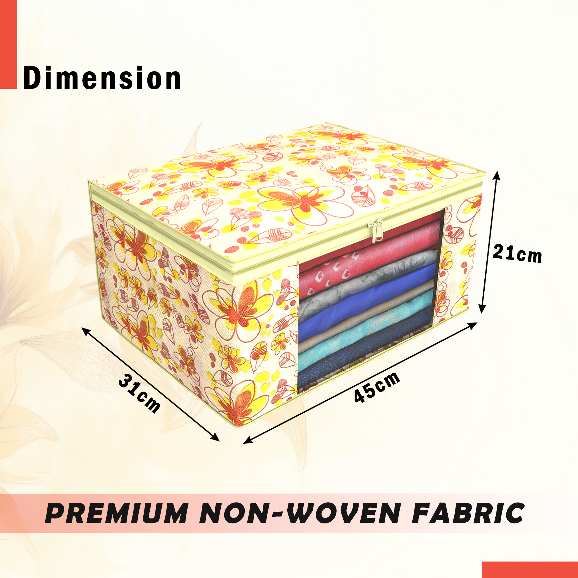 Kuber Industries Pack of 4 Saree Covers  Non-Woven Saree Bags 9 Inch Clothes Bag for Women  Foldable Storage Bag for Almirah  Wardrobe Red Printed Sari Cover Bags  Ivory