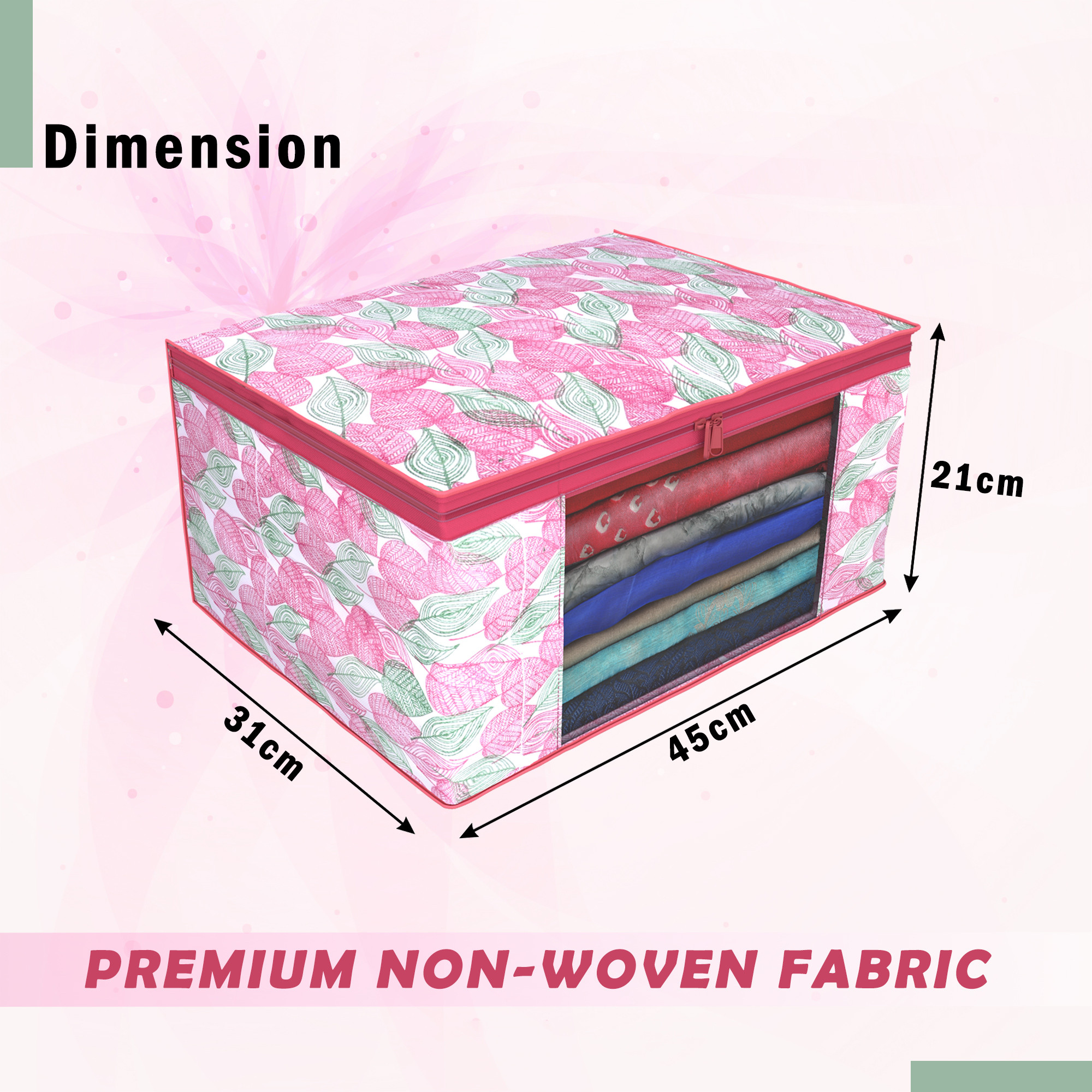Kuber Industries Pack of 4 Saree Covers  Non-Woven Saree Bags 9 Inch Clothes Bag for Women  Foldable Storage Bag for Almirah  Wardrobe Patta Print Sari Cover Bags  Pink