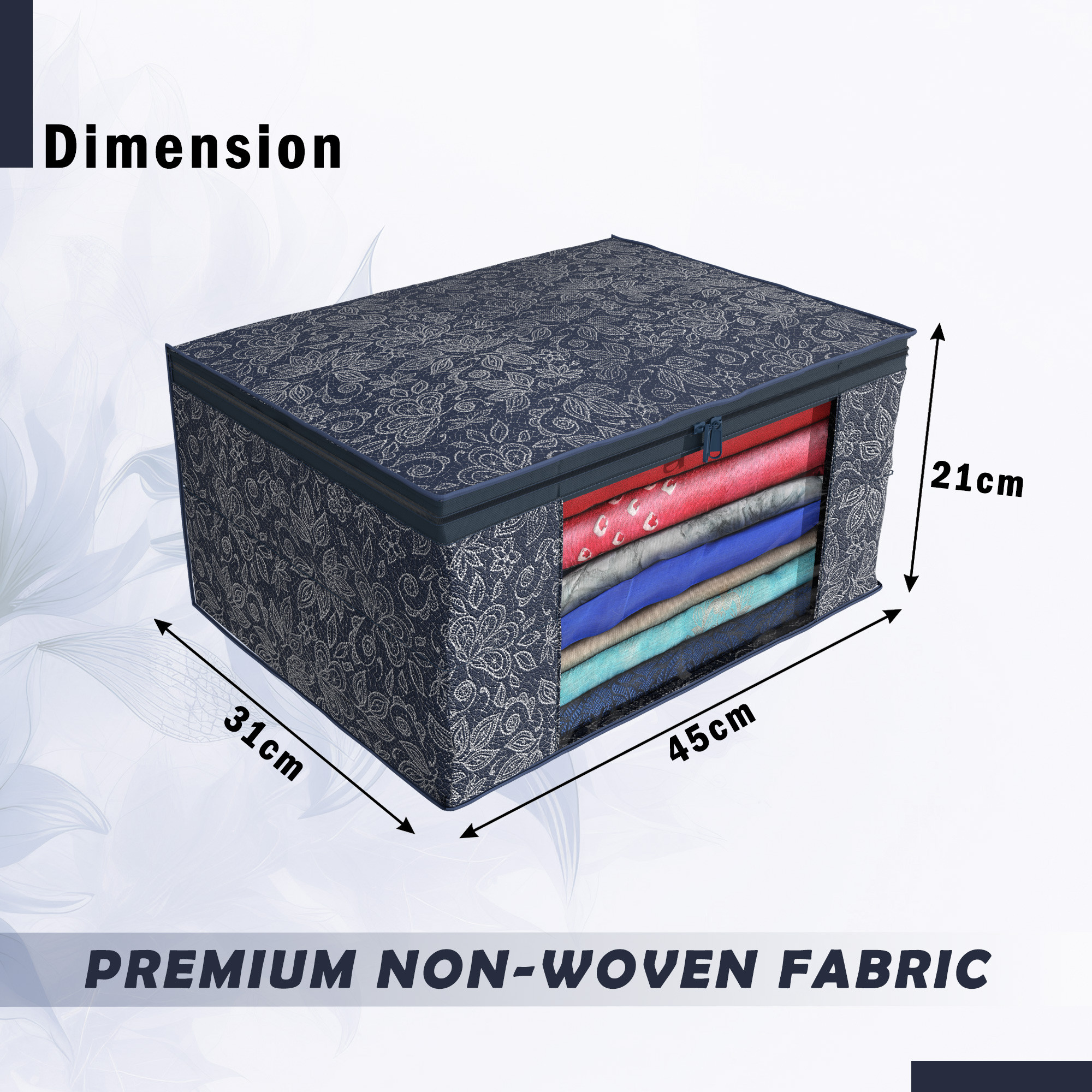 Kuber Industries Pack of 4 Saree Covers  Non-Woven Saree Bags 9 Inch Clothes Bag for Women  Foldable Storage Bag for Almirah  Wardrobe Flower Print Sari Cover Bags  Navy Blue