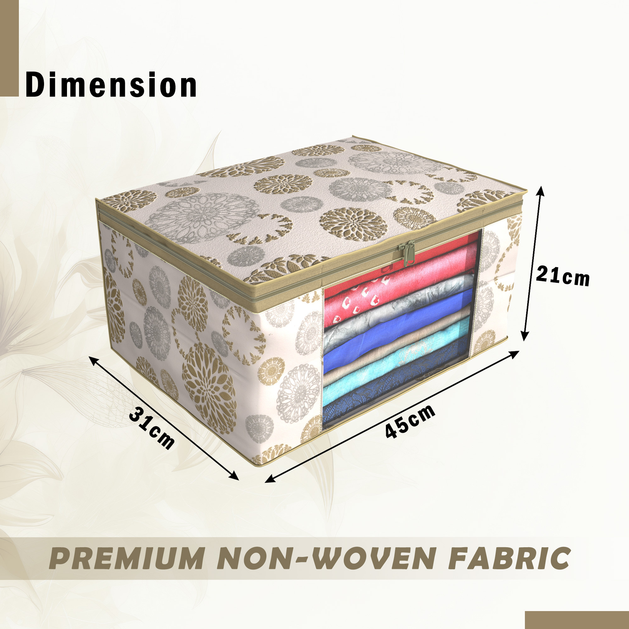 Kuber Industries Pack of 4 Saree Covers  Non-Woven Saree Bags 9 Inch Clothes Bag for Women  Foldable Storage Bag for Almirah  Wardrobe Gola-Printed Sari Cover Bags  White