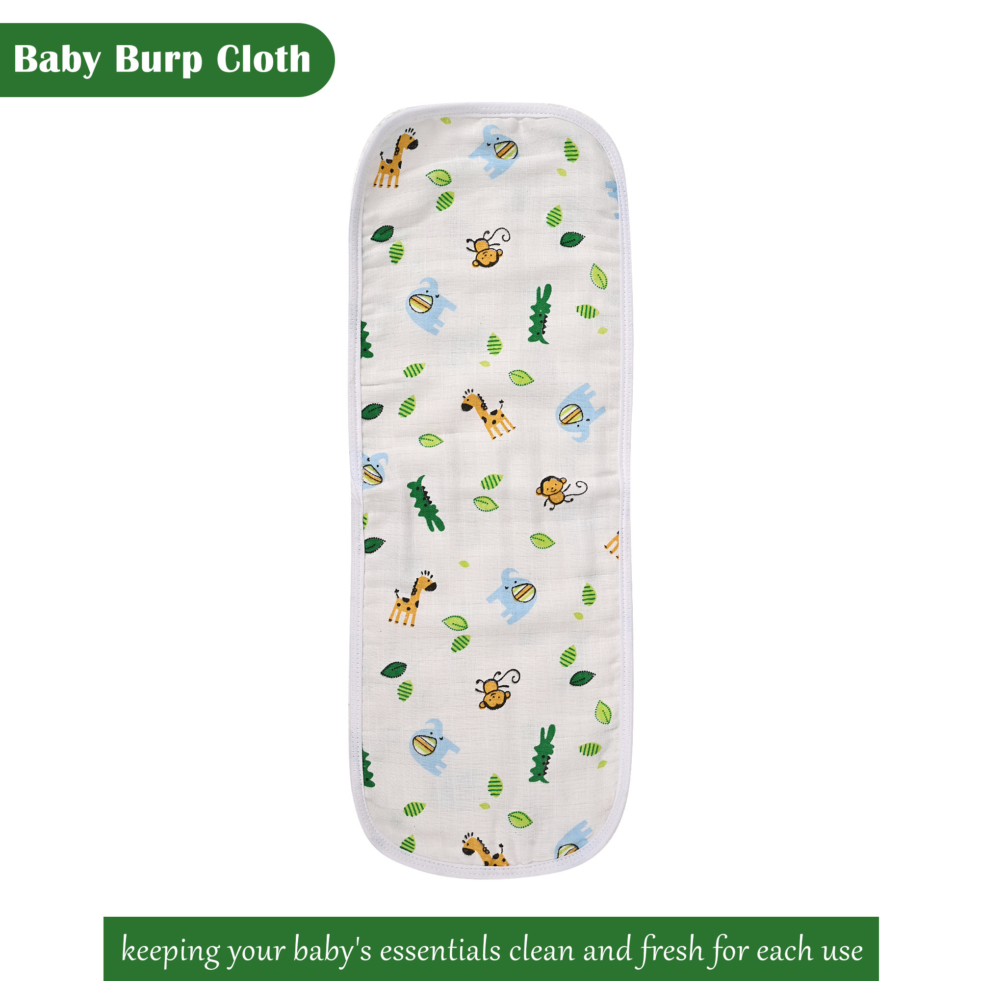 Kuber Industries Pack of 4 Soft  Washable Cotton Burp Cloth for New Born Baby  Reusable Napkins  Burp Hanky for Kids  46x17cm  Printed - White