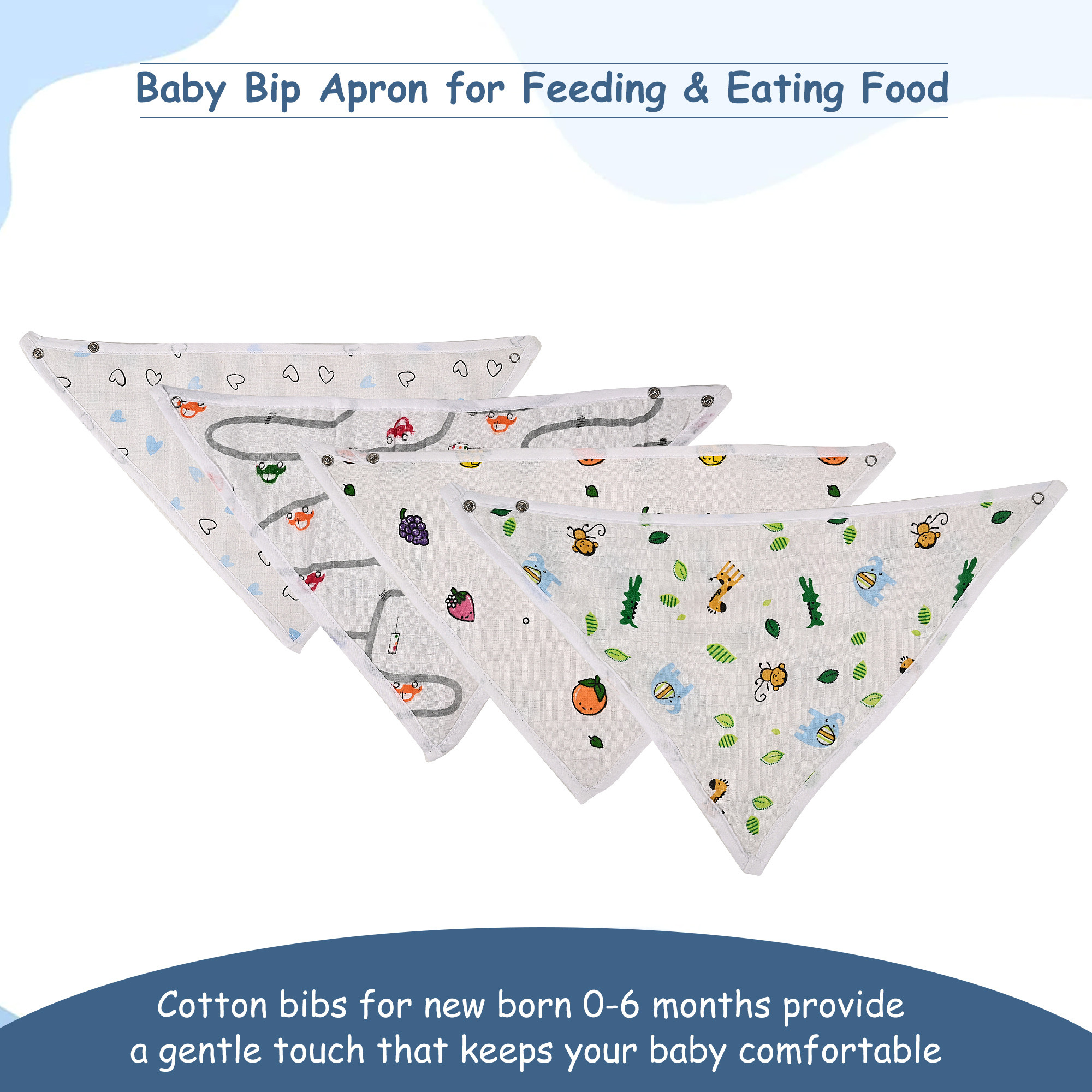 Kuber Industries Pack of 4 Soft Cotton Napkins  Bibs for New Born Baby 0 to 6 Months  Washable Baby Bip Apron for Feeding  Eating Food  White