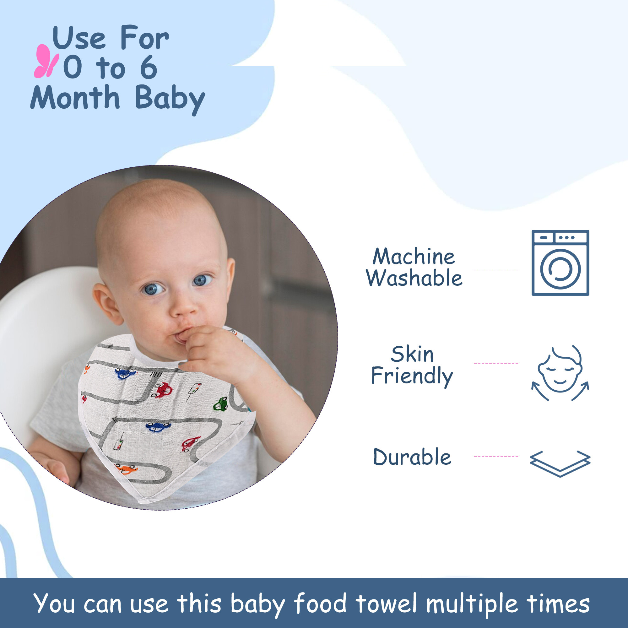 Kuber Industries Pack of 4 Soft Cotton Napkins  Bibs for New Born Baby 0 to 6 Months  Washable Baby Bip Apron for Feeding  Eating Food  White