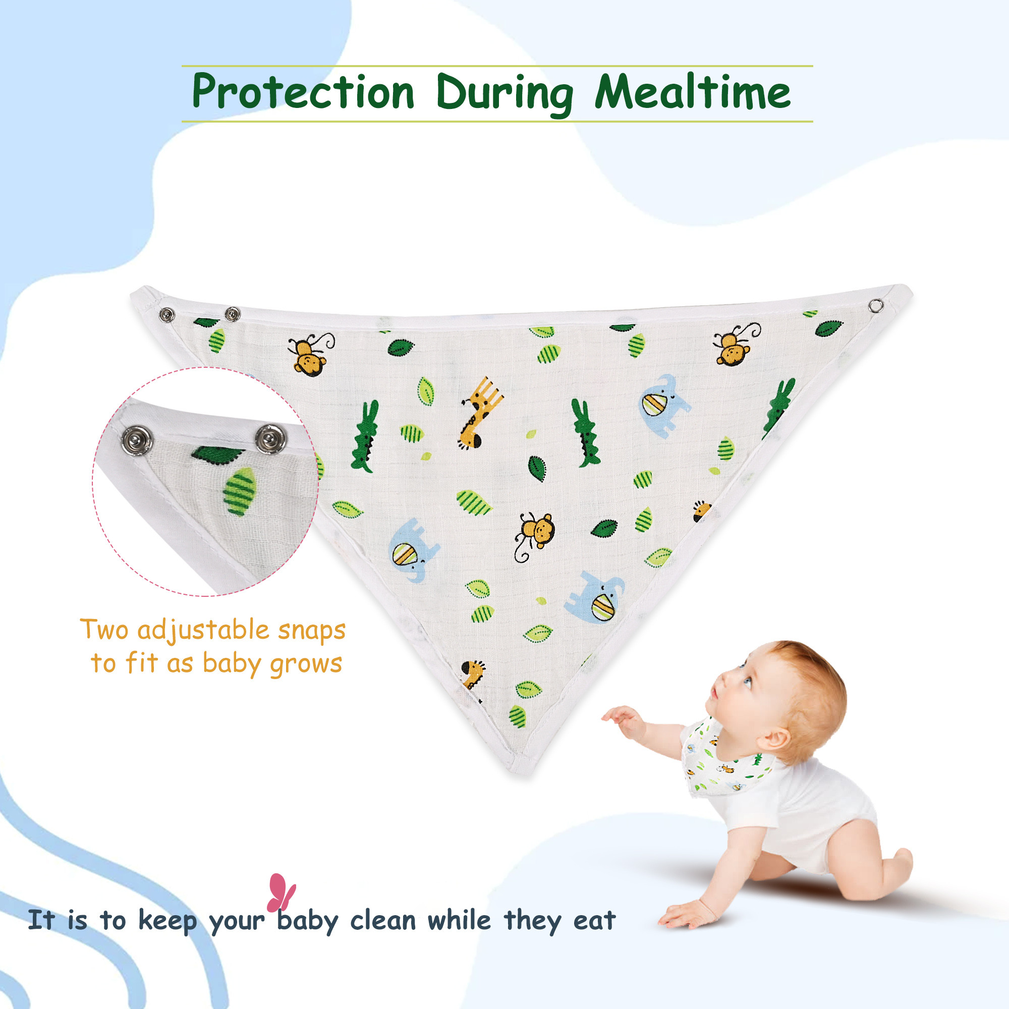 Kuber Industries Pack of 4 Soft Cotton Napkins  Bibs for New Born Baby 0 to 6 Months  Washable Baby Bip Apron for Feeding  Eating Food  White