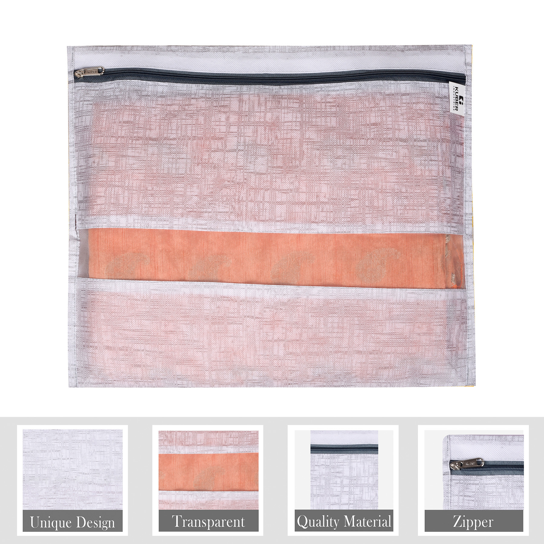 Kuber Industries Pack of 5 Saree Bags  Clothes Bags for Storage  Non-Woven Wardrobe Organizer  Mesh Window Cloth Storage Bags Set  Single Packing Saree Bags  Jute-Printed  Gray