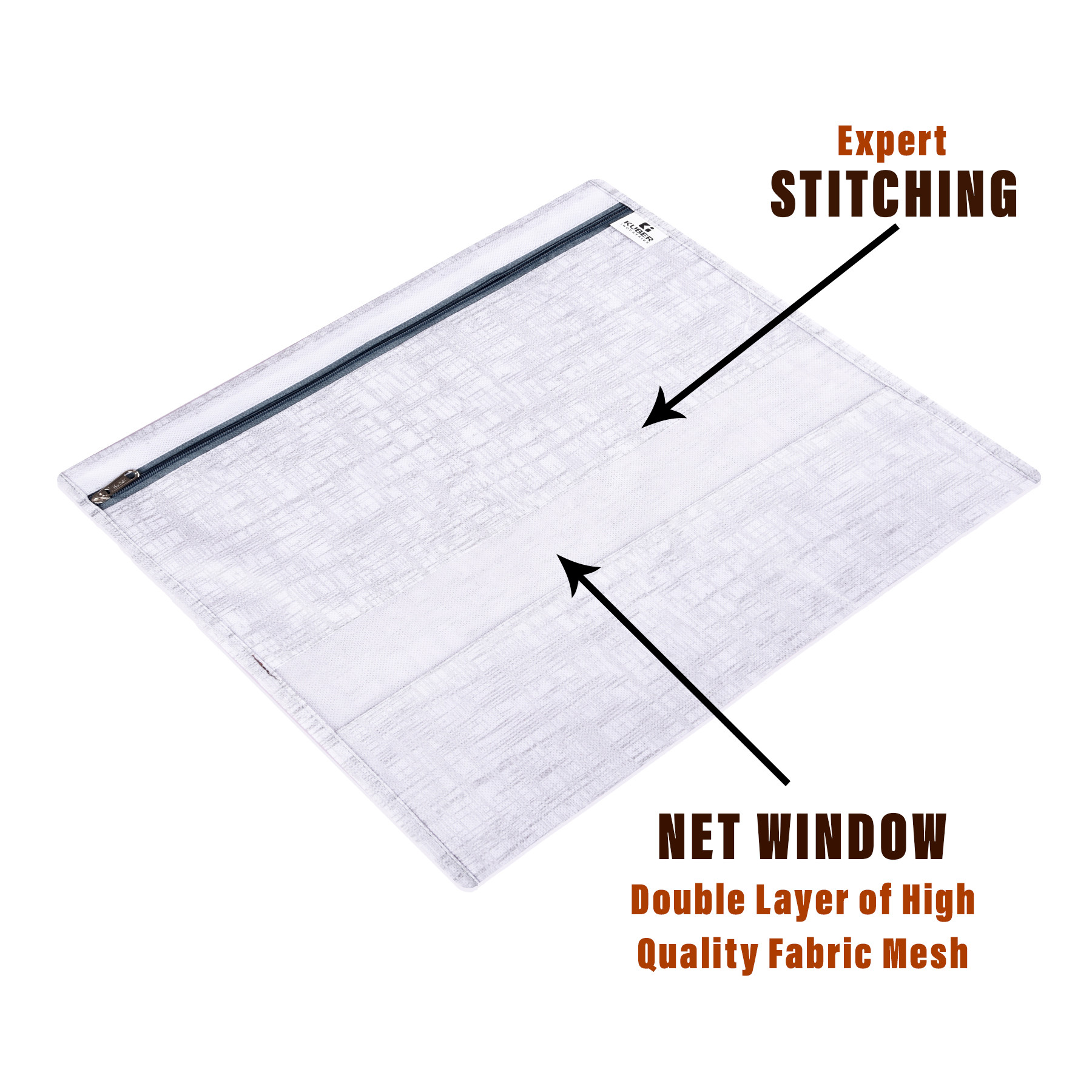 Kuber Industries Pack of 5 Saree Bags  Clothes Bags for Storage  Non-Woven Wardrobe Organizer  Mesh Window Cloth Storage Bags Set  Single Packing Saree Bags  Jute-Printed  Gray