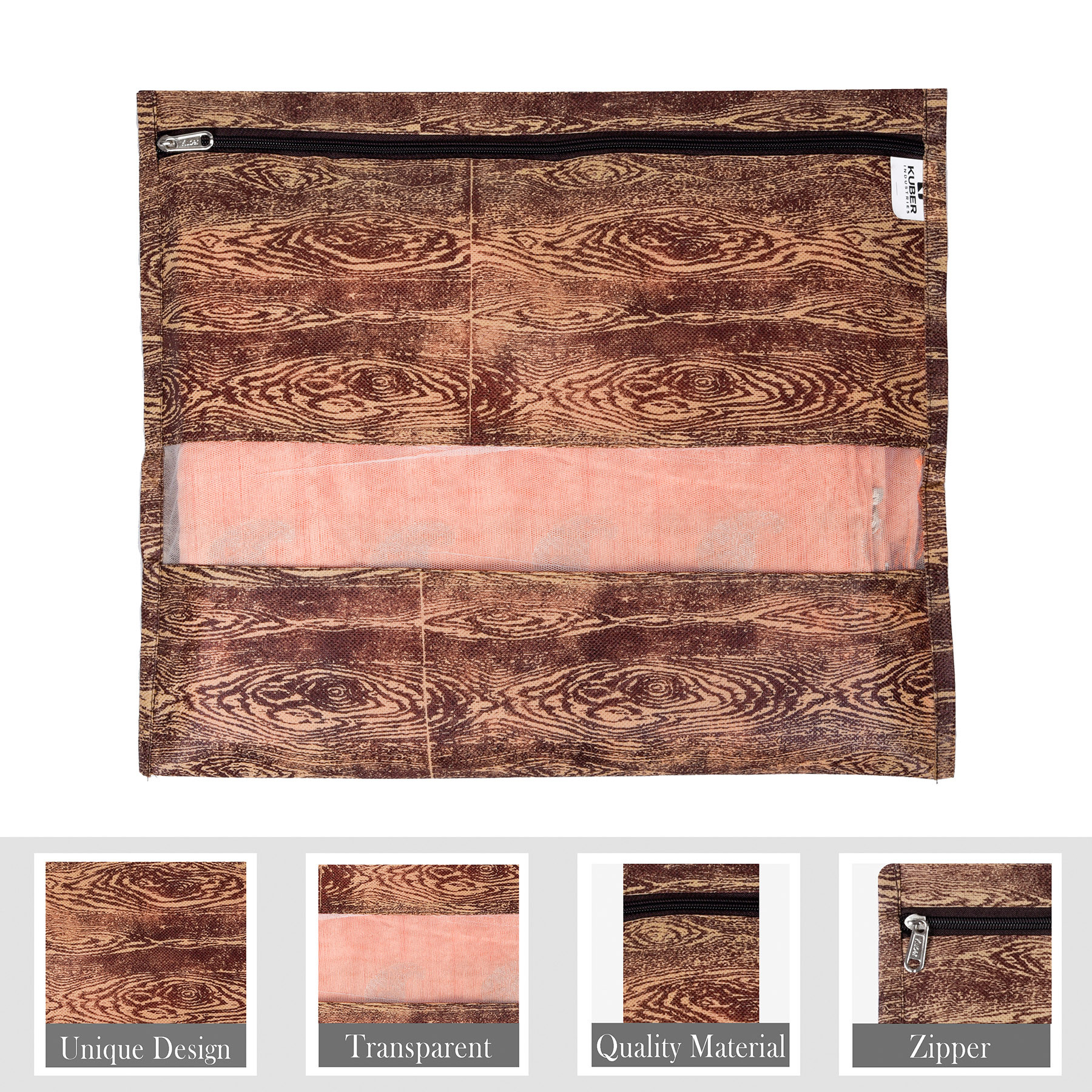 Kuber Industries Pack of 5 Saree Bags  Clothes Bags for Storage  Non-Woven Wardrobe Organizer  Mesh Window Cloth Storage Bags Set  Single Packing Saree Bags  Wooden Texture  Brown