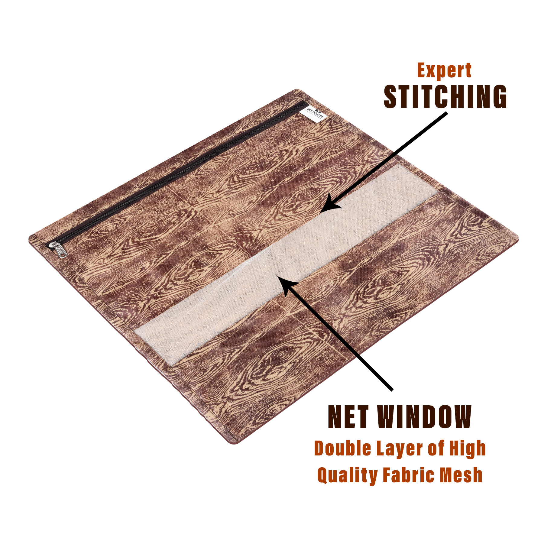 Kuber Industries Pack of 5 Saree Bags  Clothes Bags for Storage  Non-Woven Wardrobe Organizer  Mesh Window Cloth Storage Bags Set  Single Packing Saree Bags  Wooden Texture  Brown