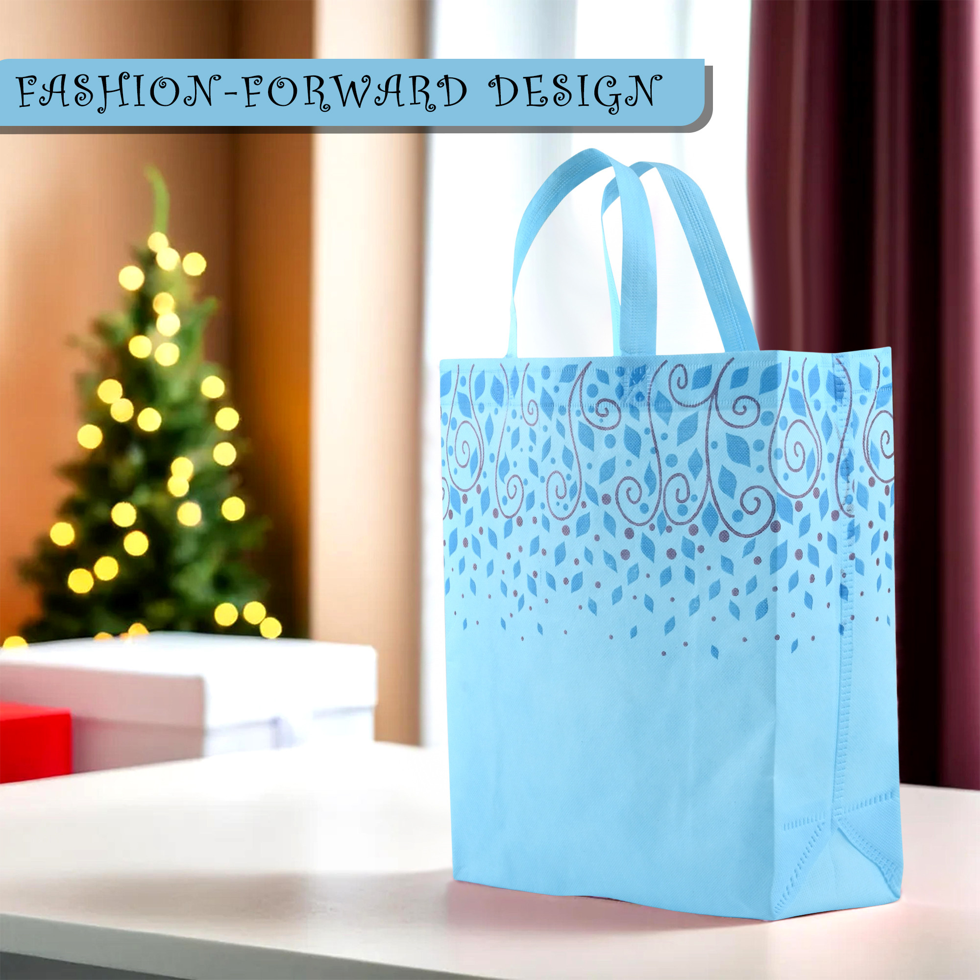 Kuber Industries Pack of 5 Shopping Bags  Non-Woven Grocery Handbags  Reusable Shopping Bags for Grocery-Vegetables  Multi-Purpose Shopping Bags  Top Leaf Carry Bags  Large  Sky Blue