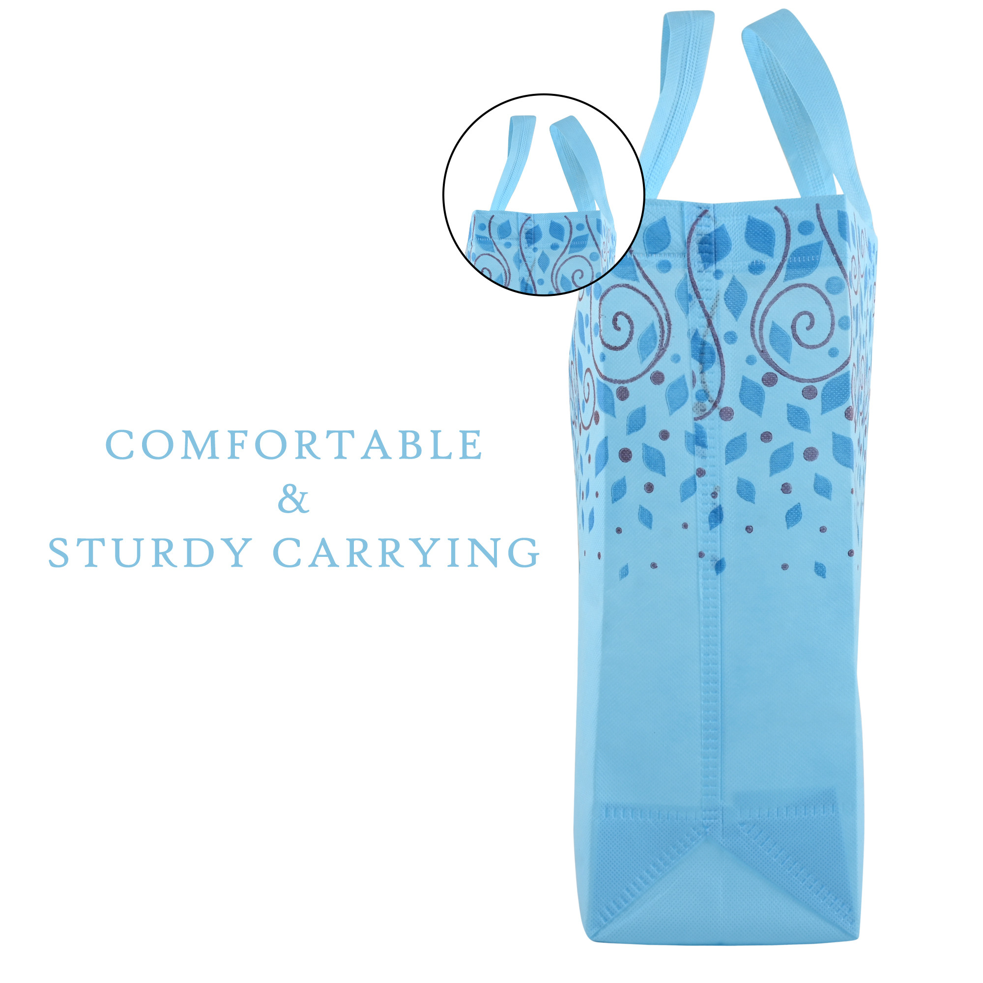 Kuber Industries Pack of 5 Shopping Bags  Non-Woven Grocery Handbags  Reusable Shopping Bags for Grocery-Vegetables  Multi-Purpose Shopping Bags  Top Leaf Carry Bags  Large  Sky Blue