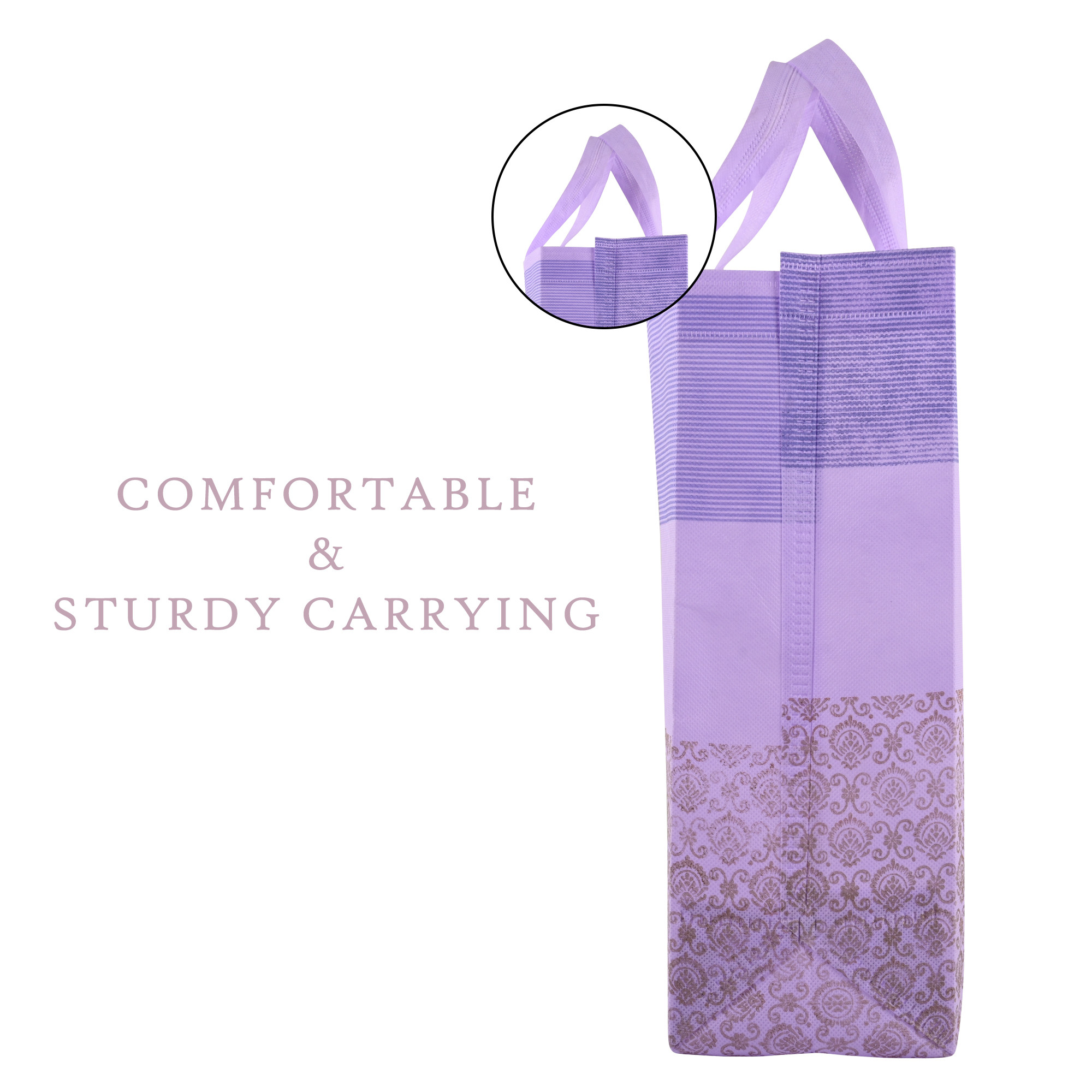 Kuber Industries Pack of 5 Shopping Bags  Non-Woven Grocery Handbags  Reusable Shopping Bags for Grocery-Vegetables  Multi-Purpose Shopping Bags  Half-Print Carry Bags  Large  Purple