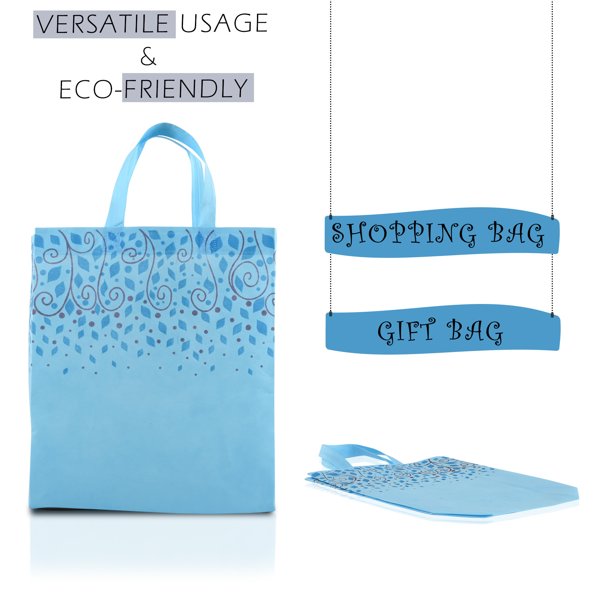 Kuber Industries Pack of 5 Shopping Bags  Non-Woven Grocery Handbags  Reusable Shopping Bags for Grocery-Vegetables  Multi-Purpose Shopping Bags  Top Leaf Carry Bags  Large  Sky Blue