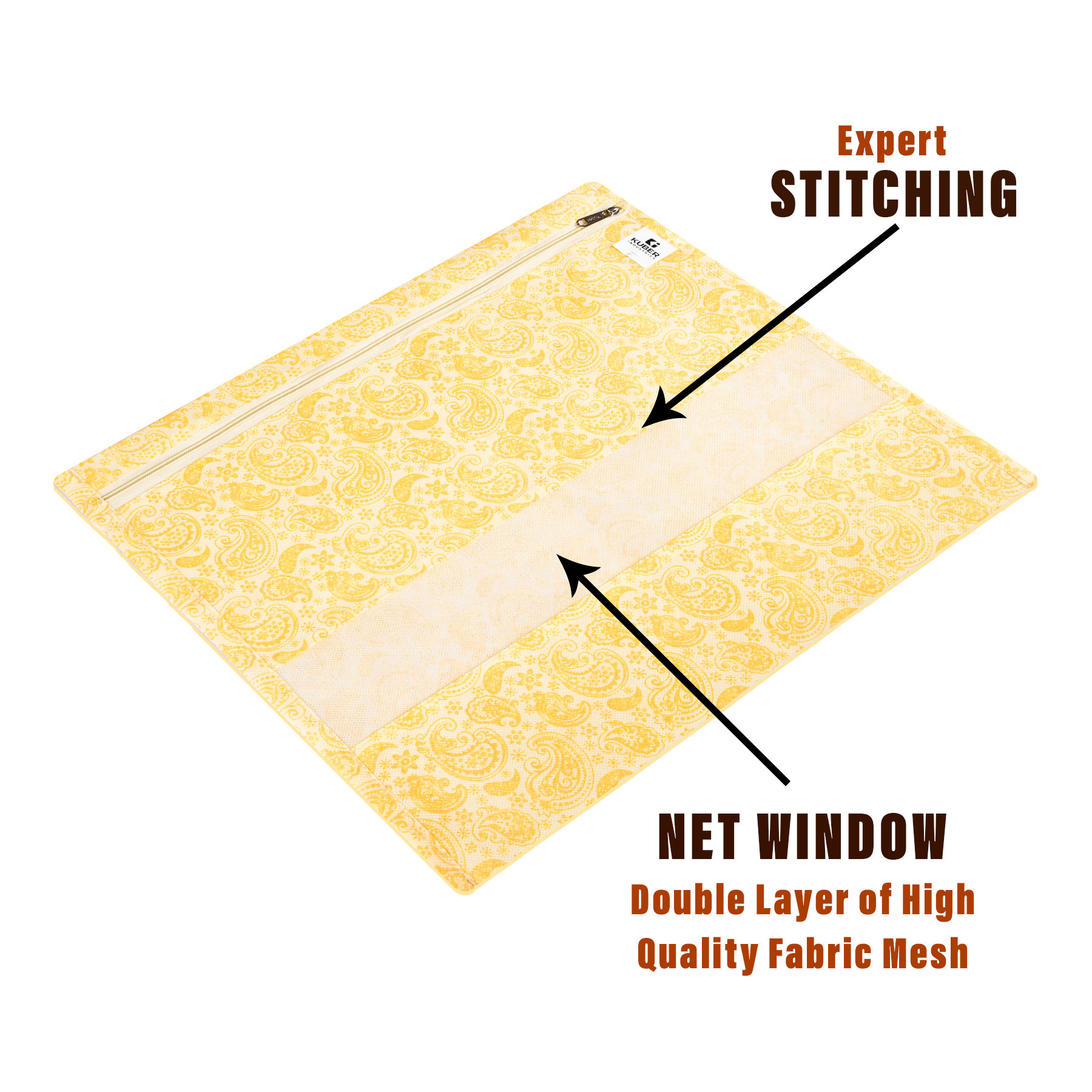 Kuber Industries Pack of 5 Single Saree Bags  Clothes Bags for Storage  Non-Woven Wardrobe Organizer  Mesh Window Cloth Storage Bags Set  Single Packing Saree Bags  Carry-Print  Yellow