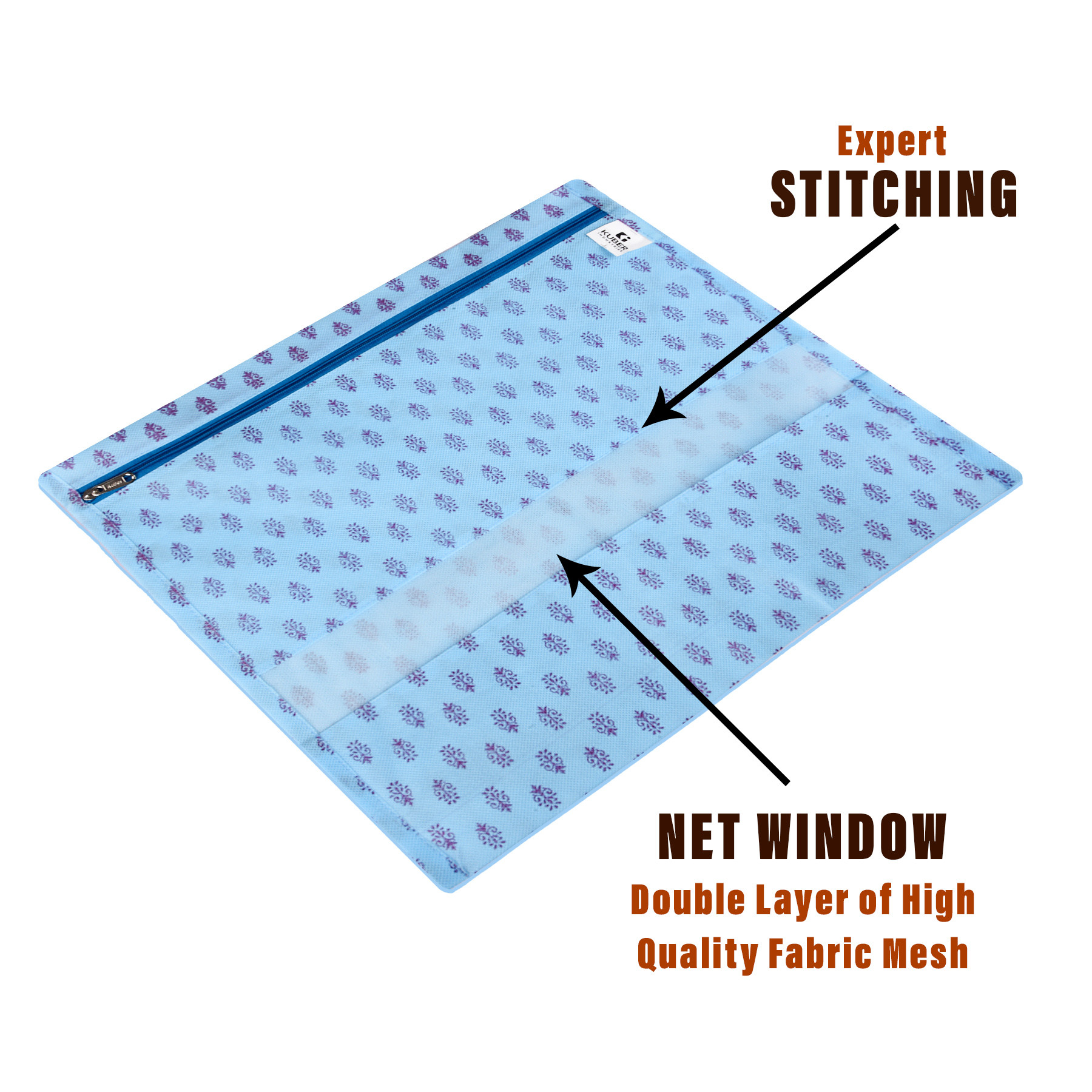 Kuber Industries Pack of 5 Single Saree Bags  Clothes Bags for Storage  Non-Woven Wardrobe Organizer  Mesh Window Cloth Storage Bags Set  Single Packing Saree Bags  Floral-Print  Sky Blue