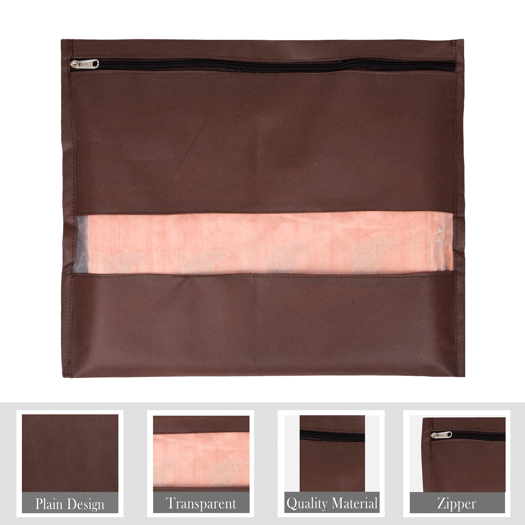 Kuber Industries Pack of 5 Single Saree Bags  Clothes Bags for Storage  Non-Woven Wardrobe Organizer  Mesh Window Cloth Storage Bags Set  Single Packing Saree Bags  Plain  Brown