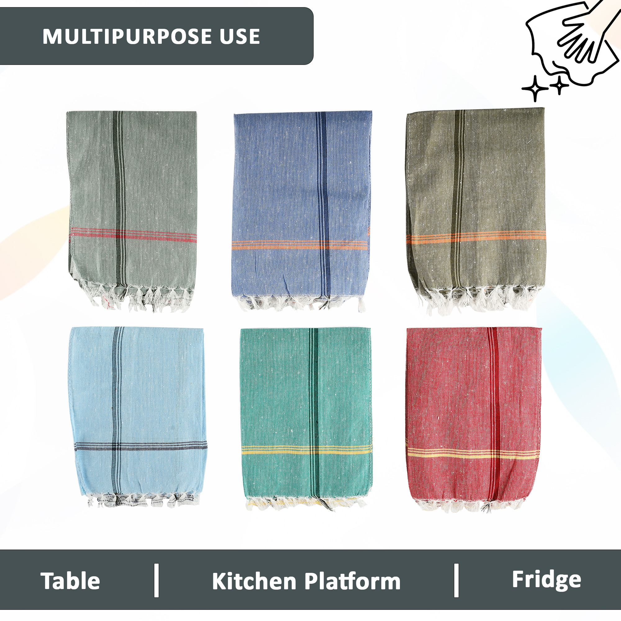 Kuber Industries Pack of 6 Cotton Kitchen ClothNapkins  Fridge Kitchen Cleaning  Roti Napkins With Tassles  19x19 Inches - Multicolor