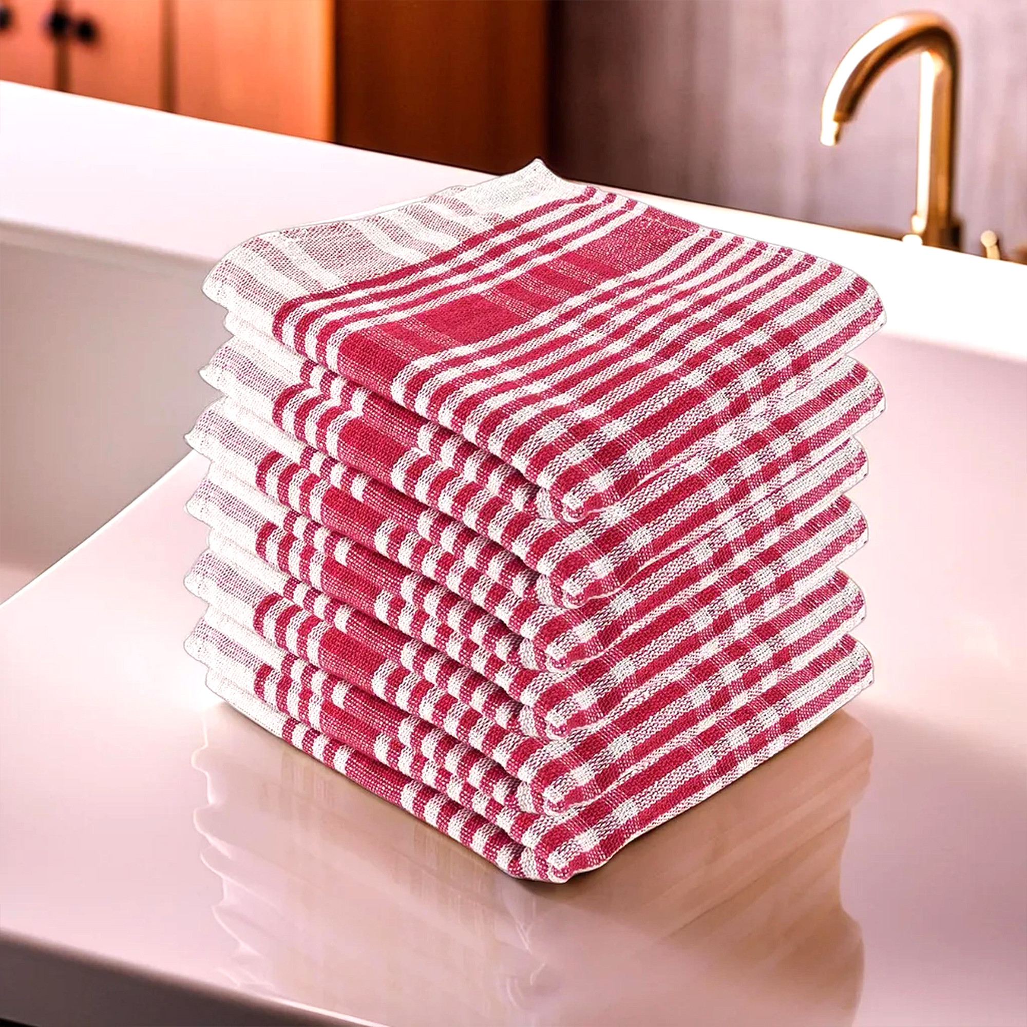 Kuber Industries Pack of 6 Cotton Kitchen ClothNapkins  Fridge Table Kitchen Platform Cleaning  Roti Napkins  16x26 Inches - Pink