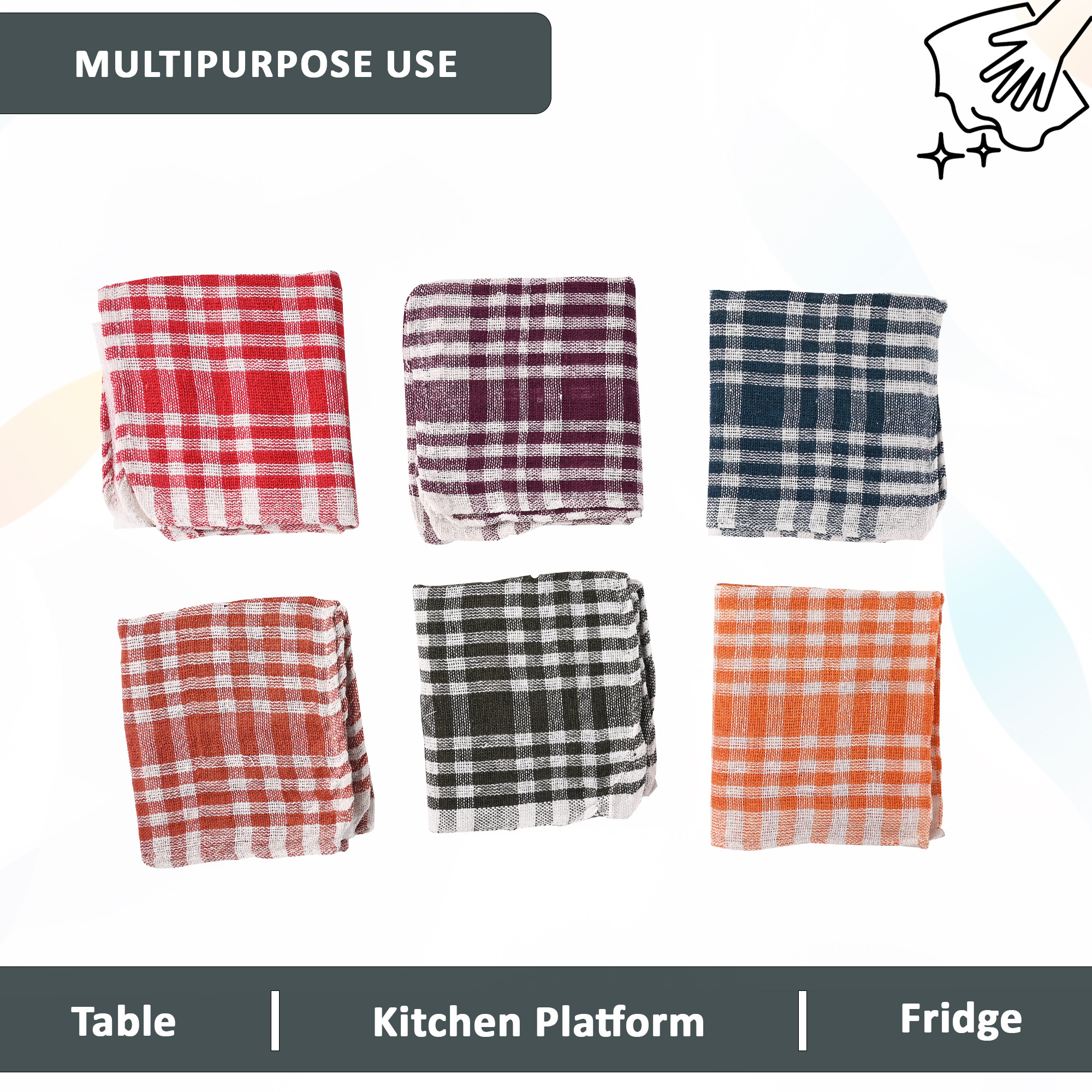 Kuber Industries Pack of 6 Cotton Kitchen ClothNapkins  Fridge Table Kitchen Platform Cleaning  Roti Napkins  16x26 Inch  Multicolor