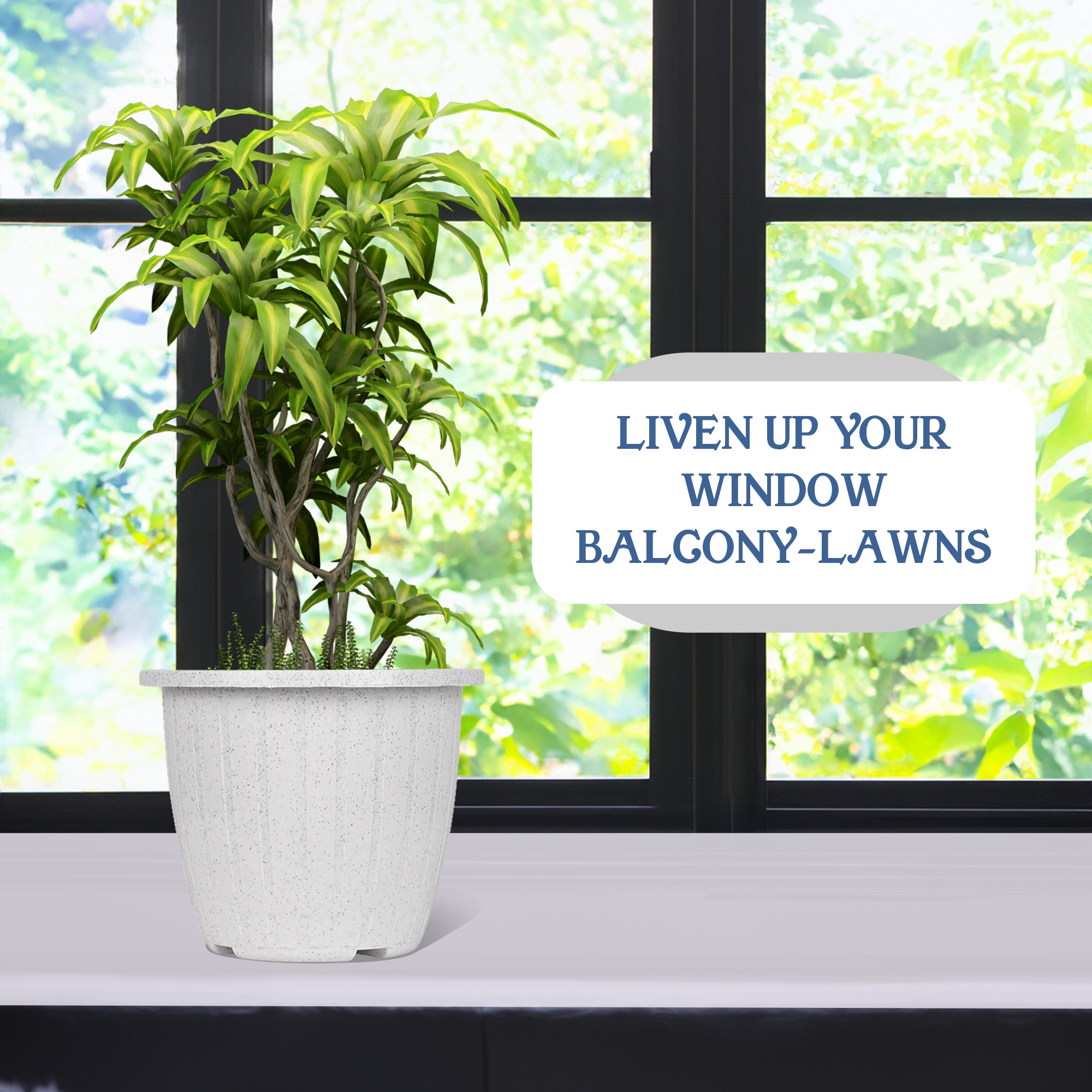 Kuber Industries Pack of 6 Flower Pot | Flower Pot for Living Room | Planters for Home-Lawns & Gardening | Window Flower Pots for Balcony | Marble Duro | 8 Inch | Sky Blue & White