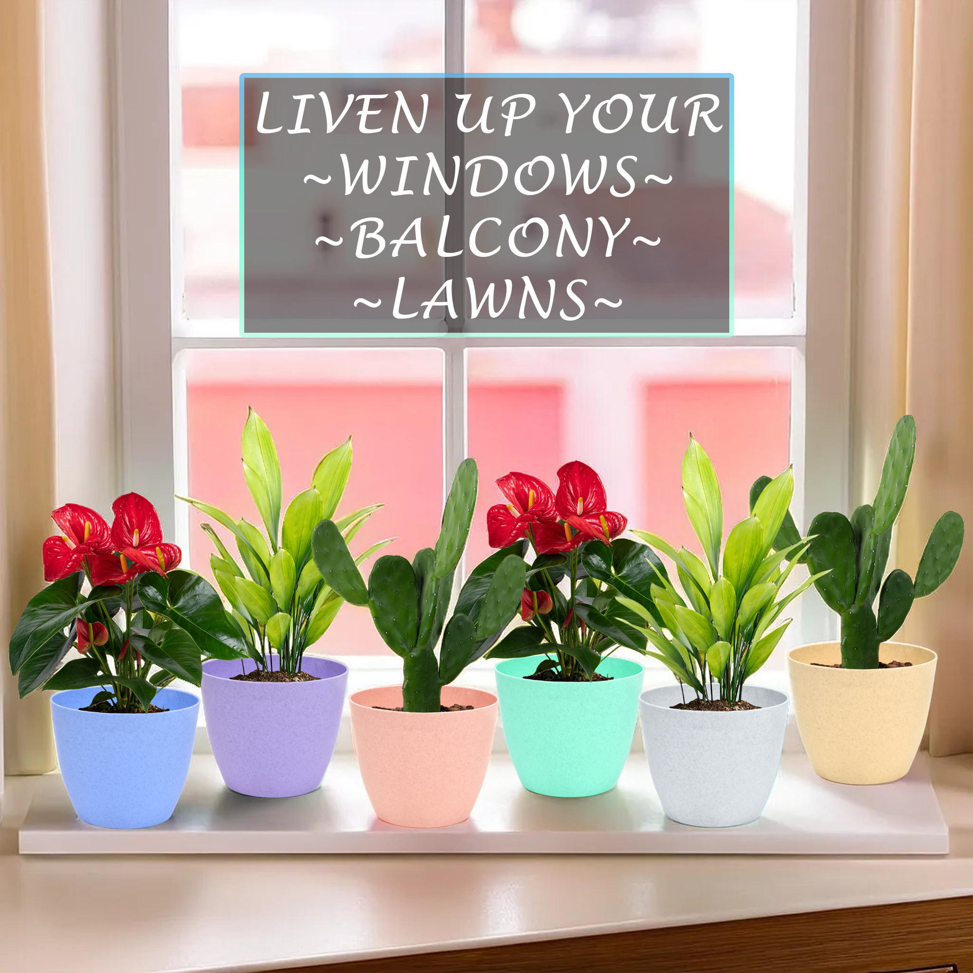 Kuber Industries Pack of 6 Flower Pot  Flower Pot for Living Room-Office  Flower Planters for Home-office-Lawns  Garden Dcor  Flower Planters Pots for Balcony  Marble Cool  5 Inch  Blue